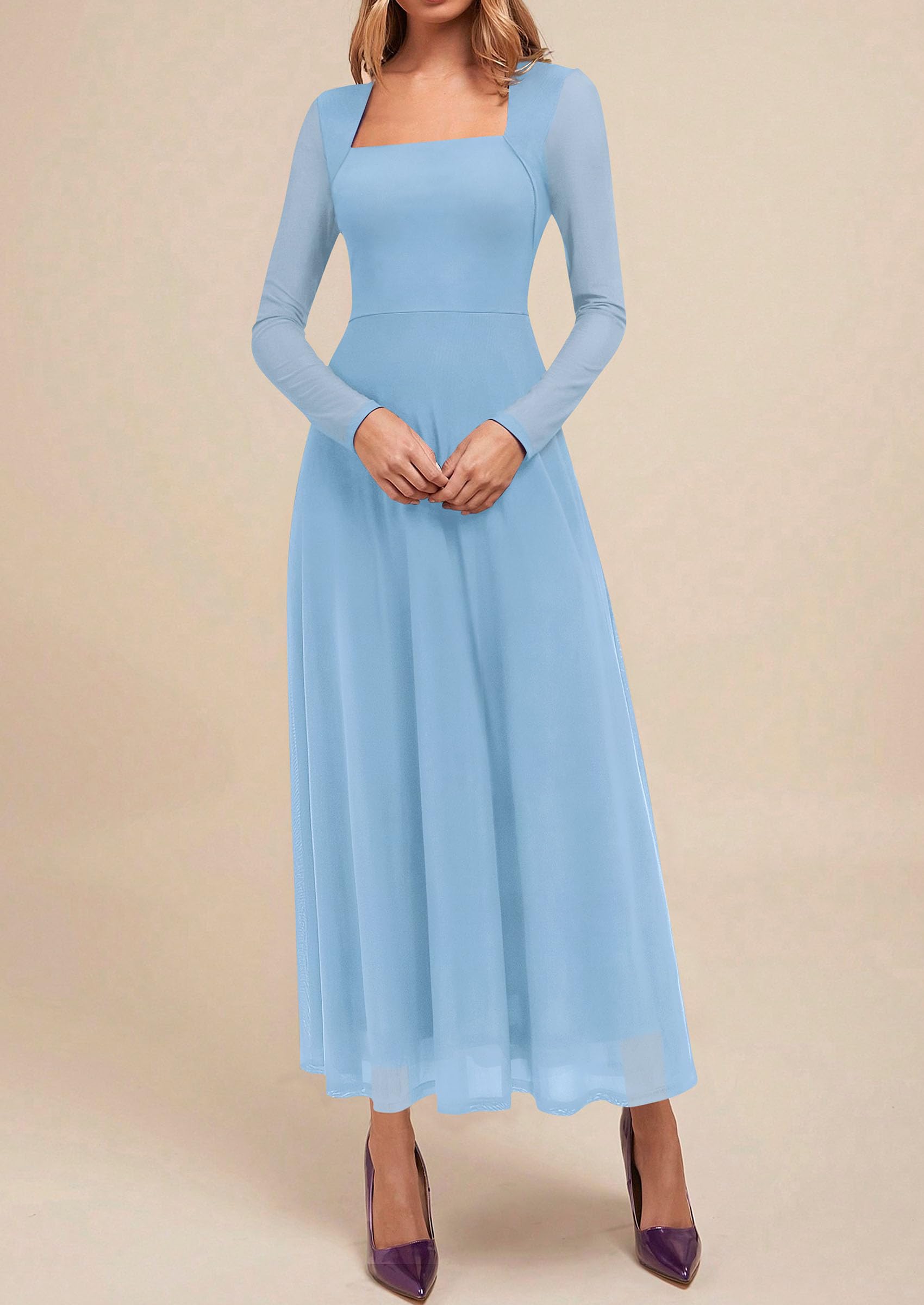 Women's Flowy Maxi Mesh Fall Cocktail Wedding Guest Dresses