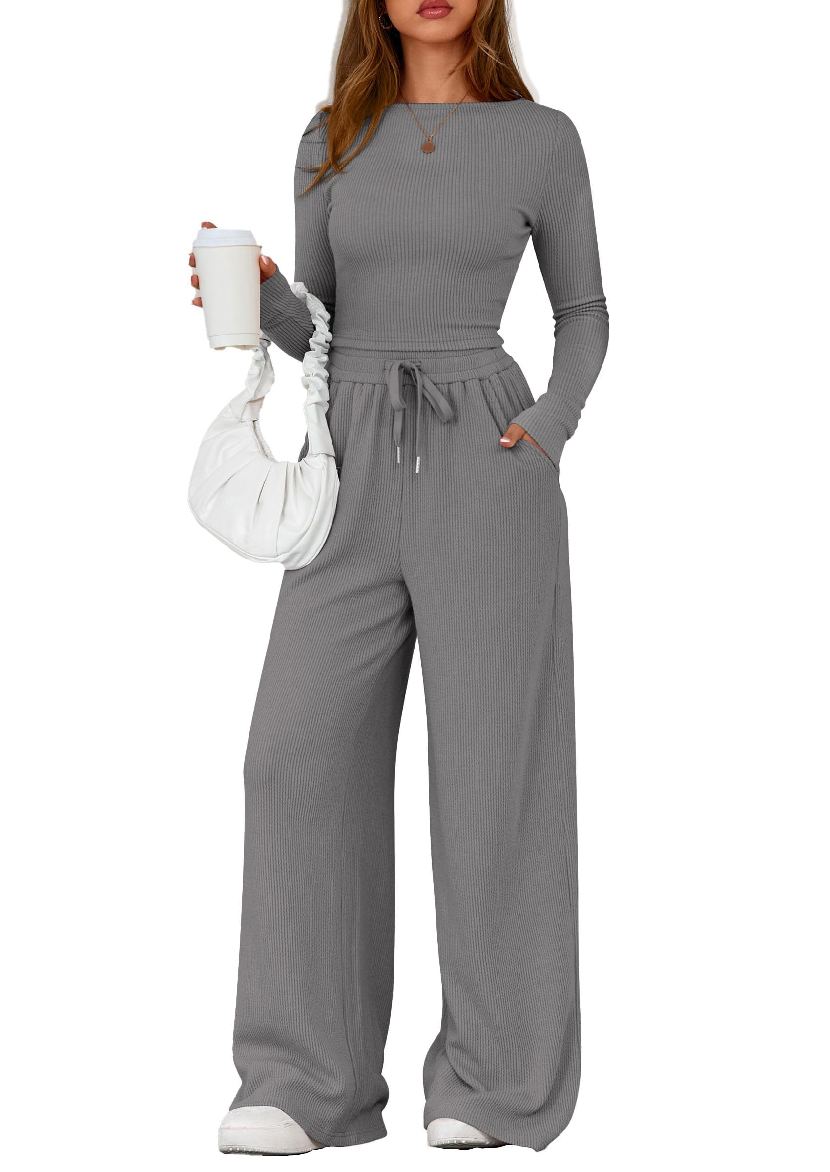 Matching Sets Women Clothing 2 Piece Lounge Set,Grey,S