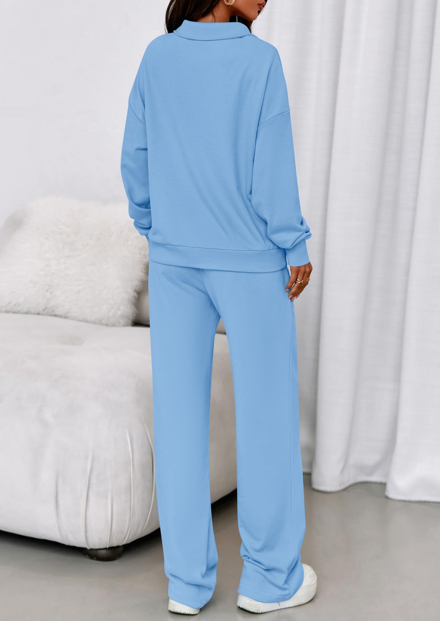 Womens 2 Piece Outfits Matching Lounge Sets,Light Blue,S