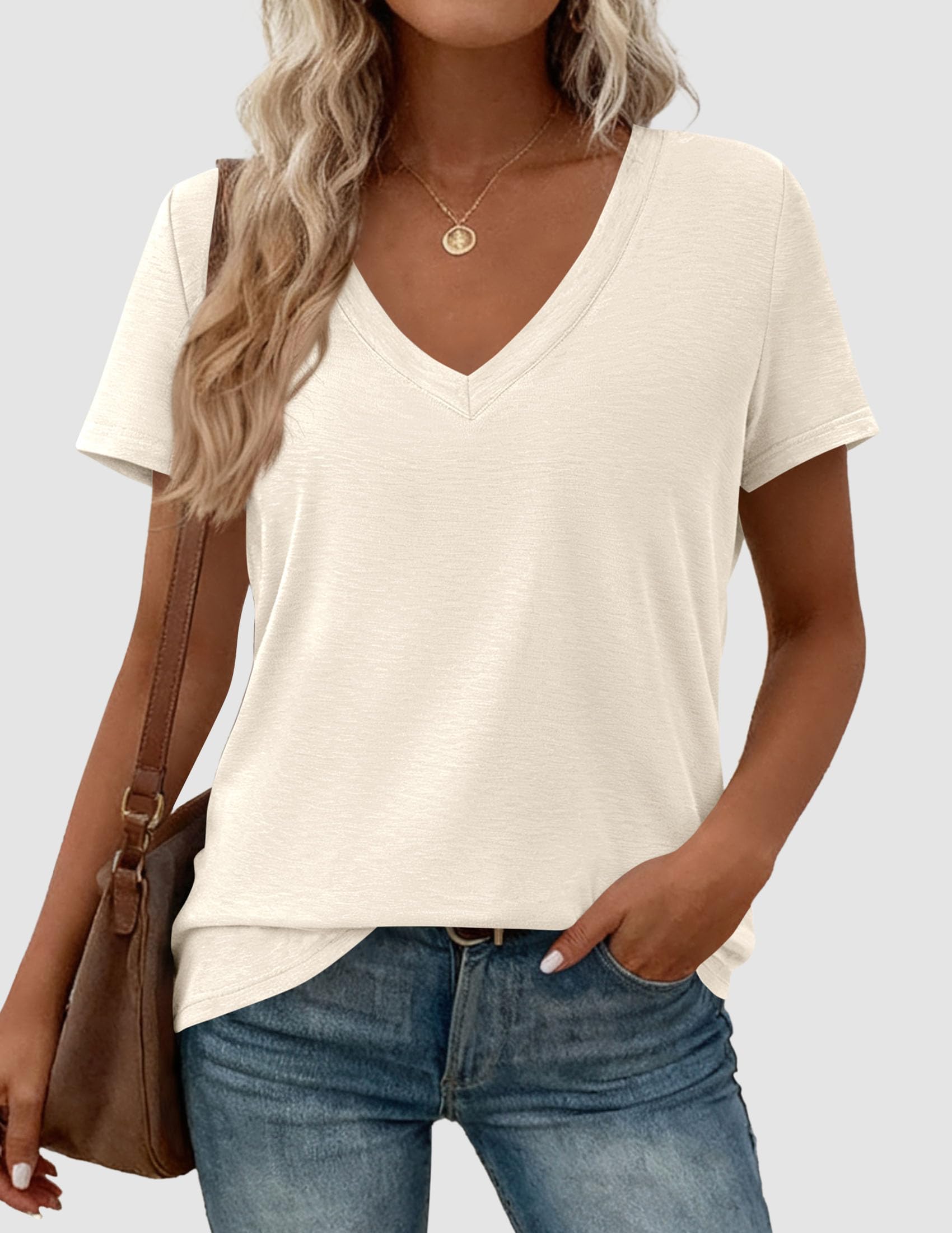 Womens Tops Short Sleeve Oversized Tshirts, Beige,M