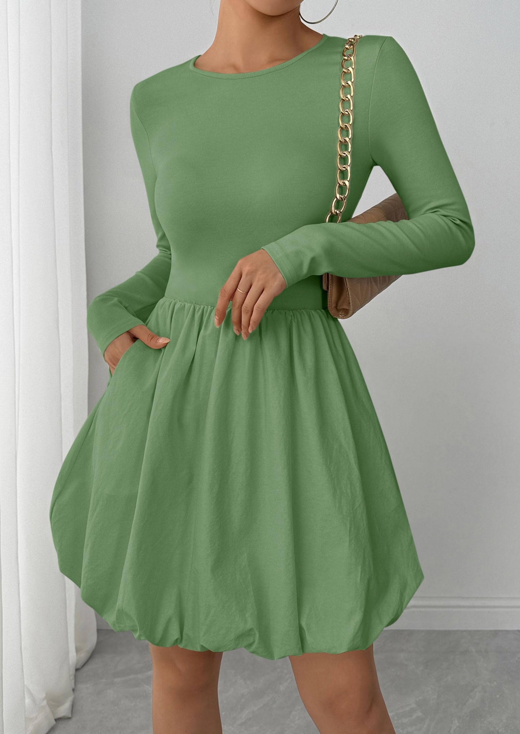 Fall Dresses for Women 2026 Bubble Mini Dress,Light Green,S
