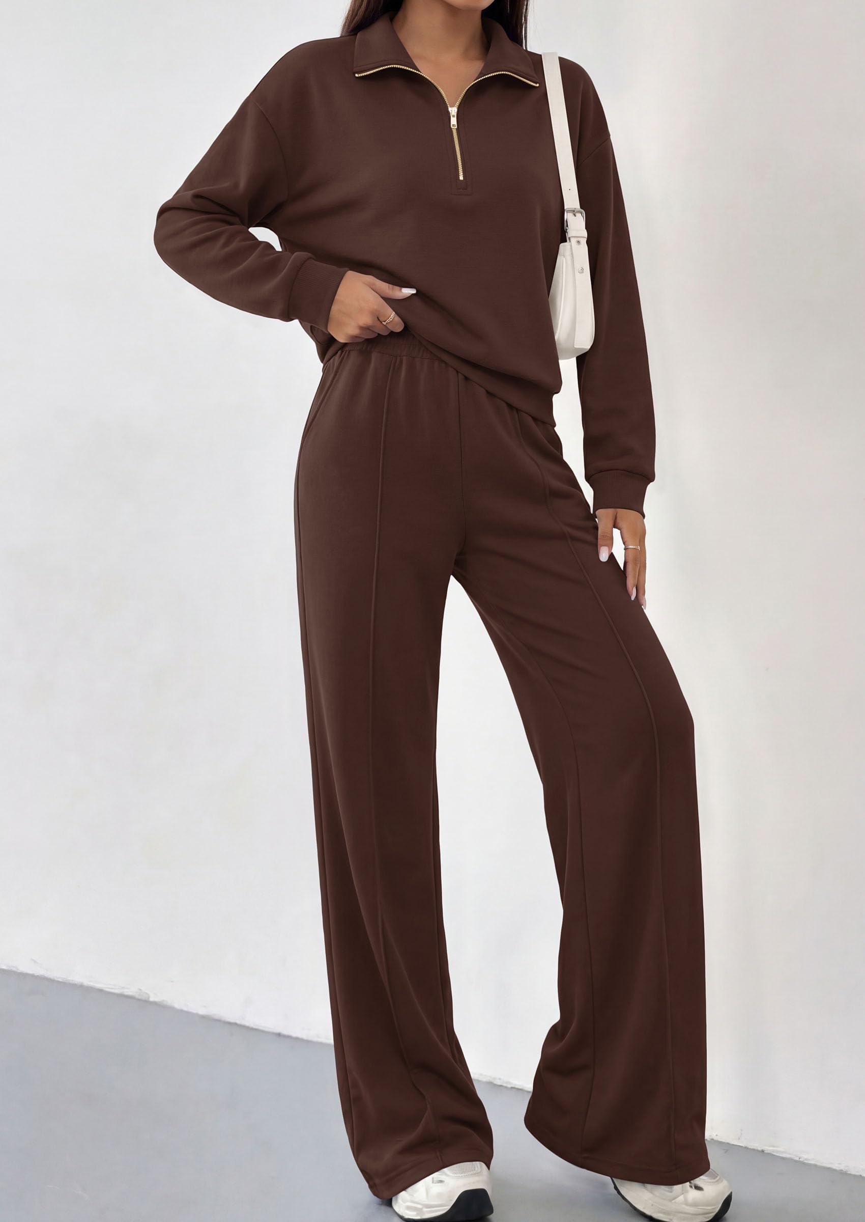 Women's Lounge Sets 2 Piece Outfits Sweatsuits,Brown,S
