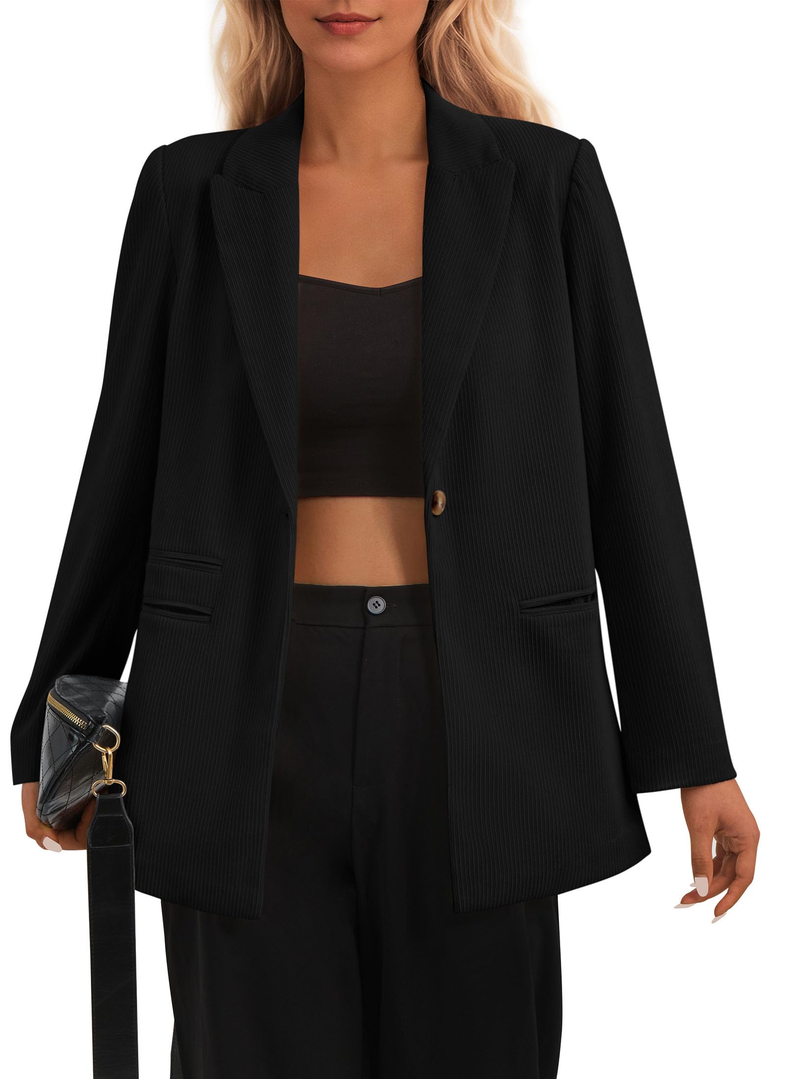 Women's Winter Corduroy Blazers Jackets (Black,S)