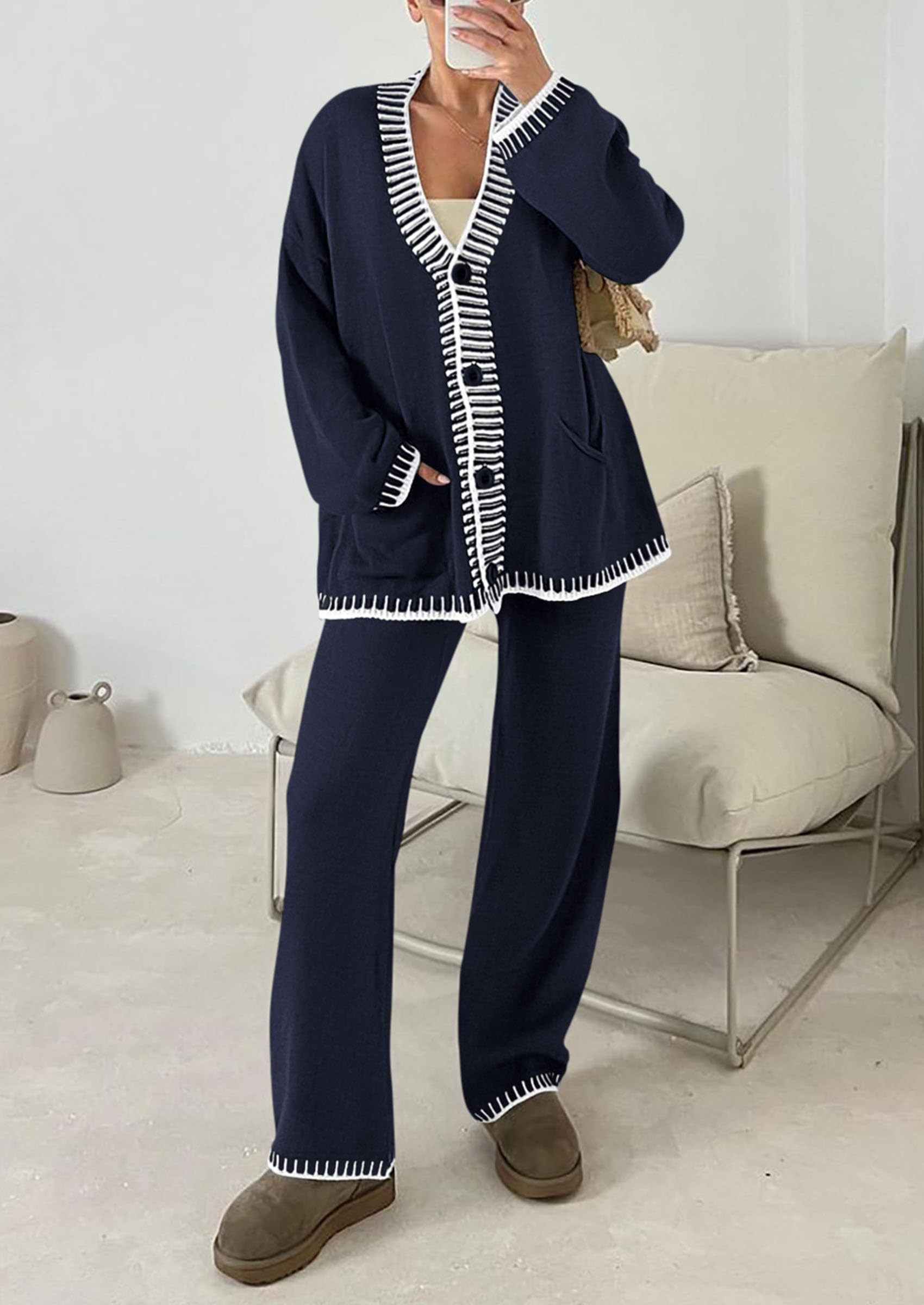 Women's Fall 2 Piece Matching Cozy Knit Sweater Lounge Sets