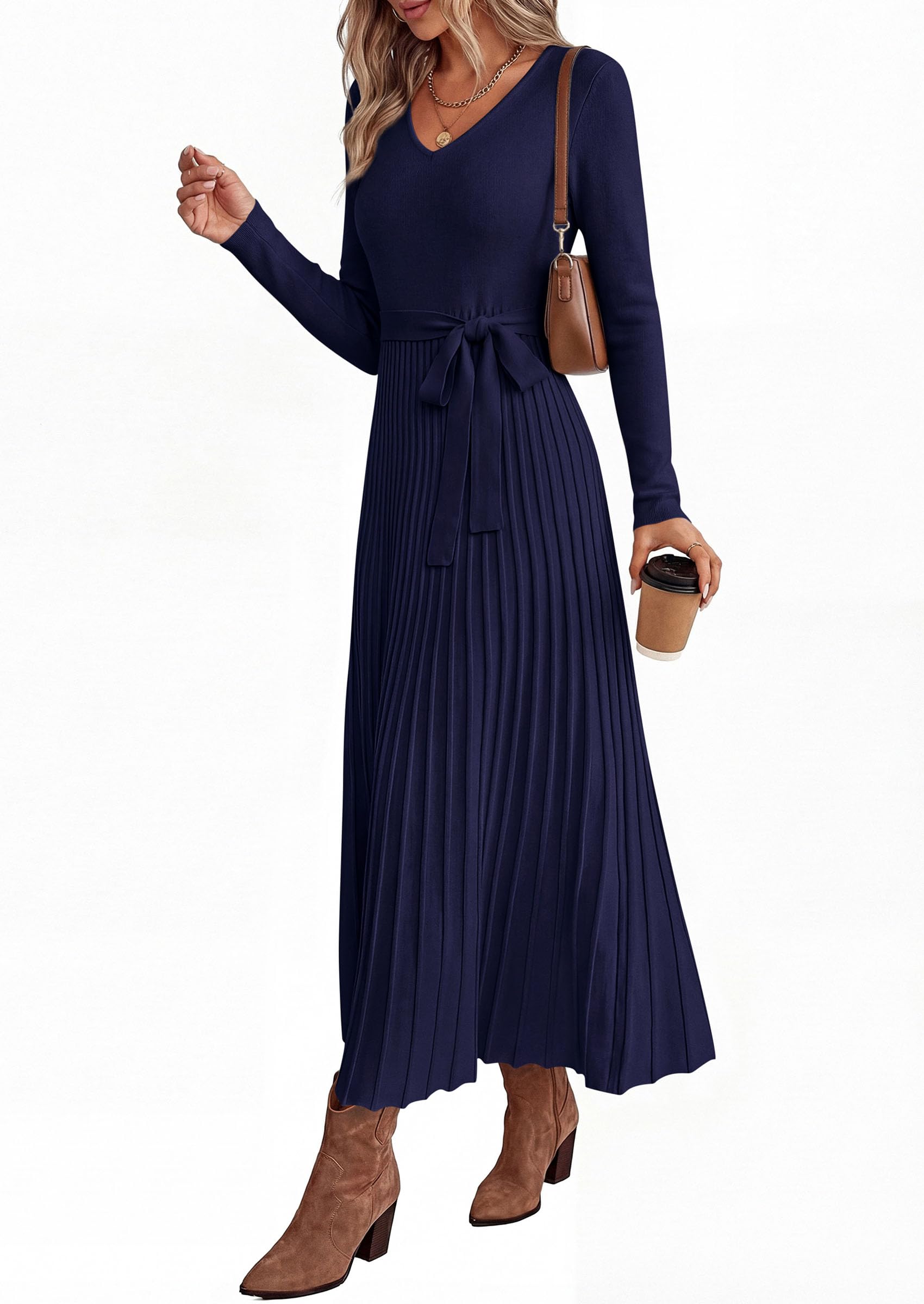 Womens Fall Maxi Long Sleeve Sweater Dress,Navy Blue,S