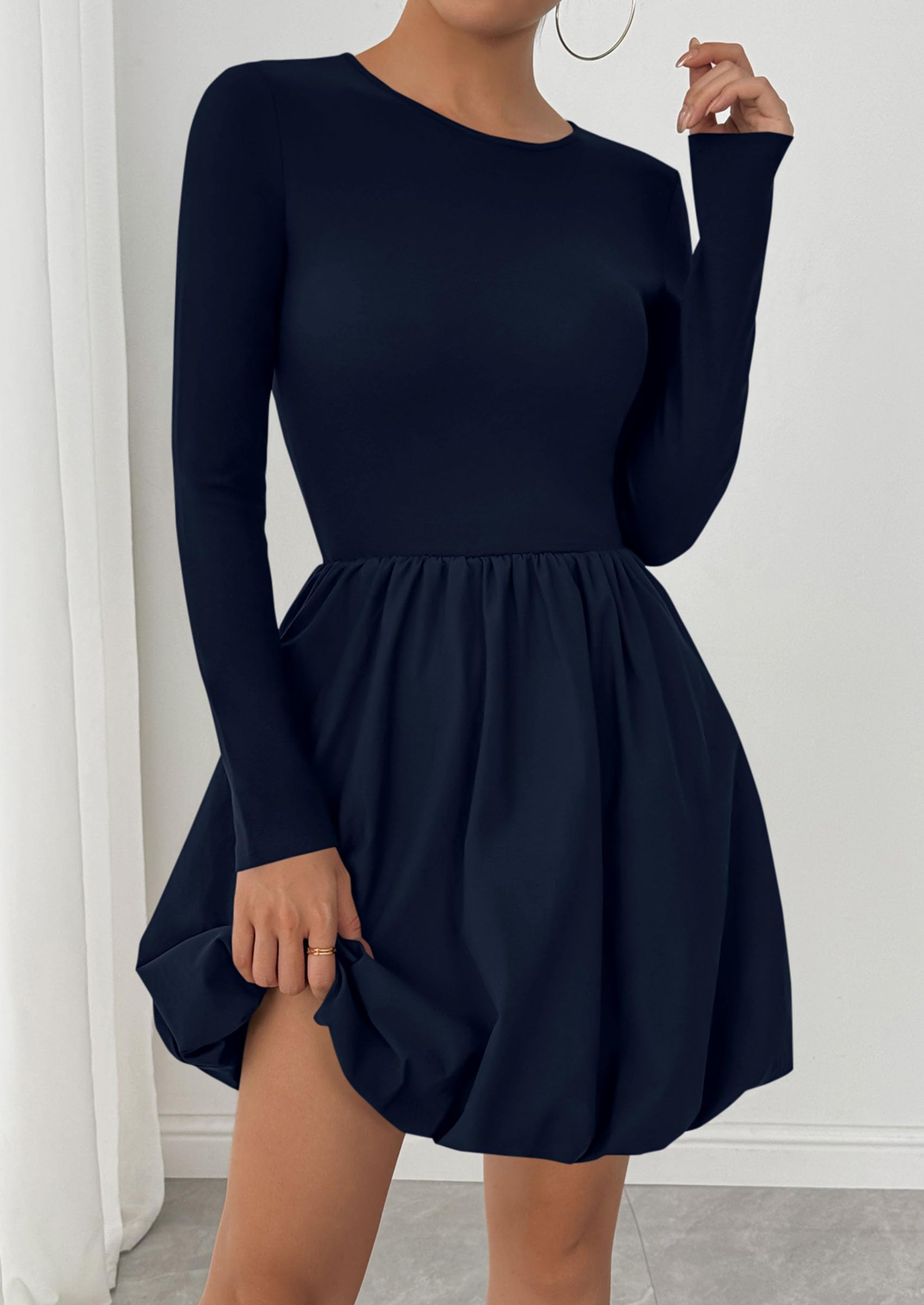 Fall Dresses for Women 2026 Bubble Mini Dress,Navy,S