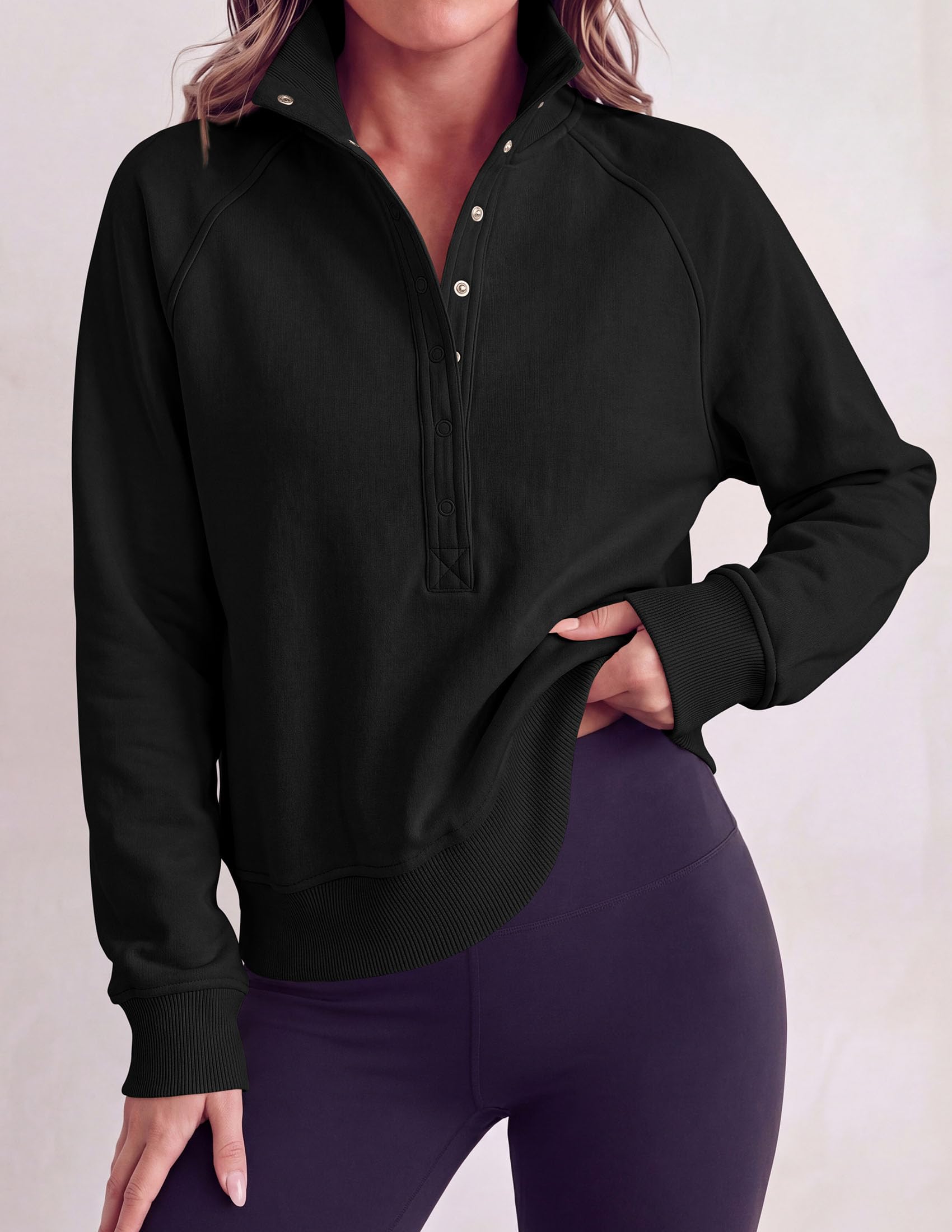 Women's Fall Oversized Sweatshirts Mock Neck Henley Pullover