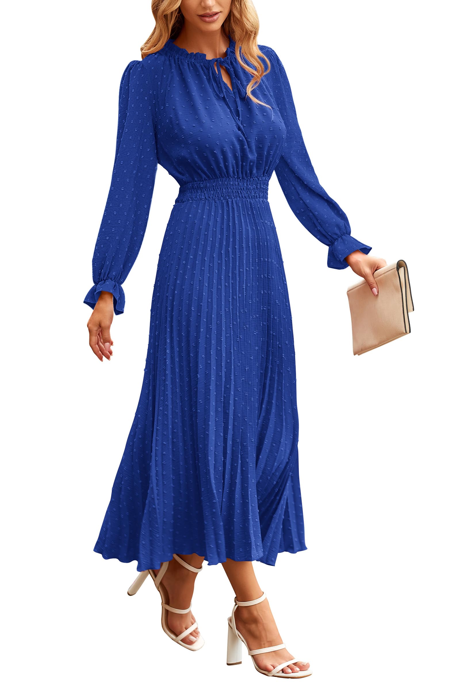 Women's Fall Midi Wedding Guest Dress(Blue,Small)