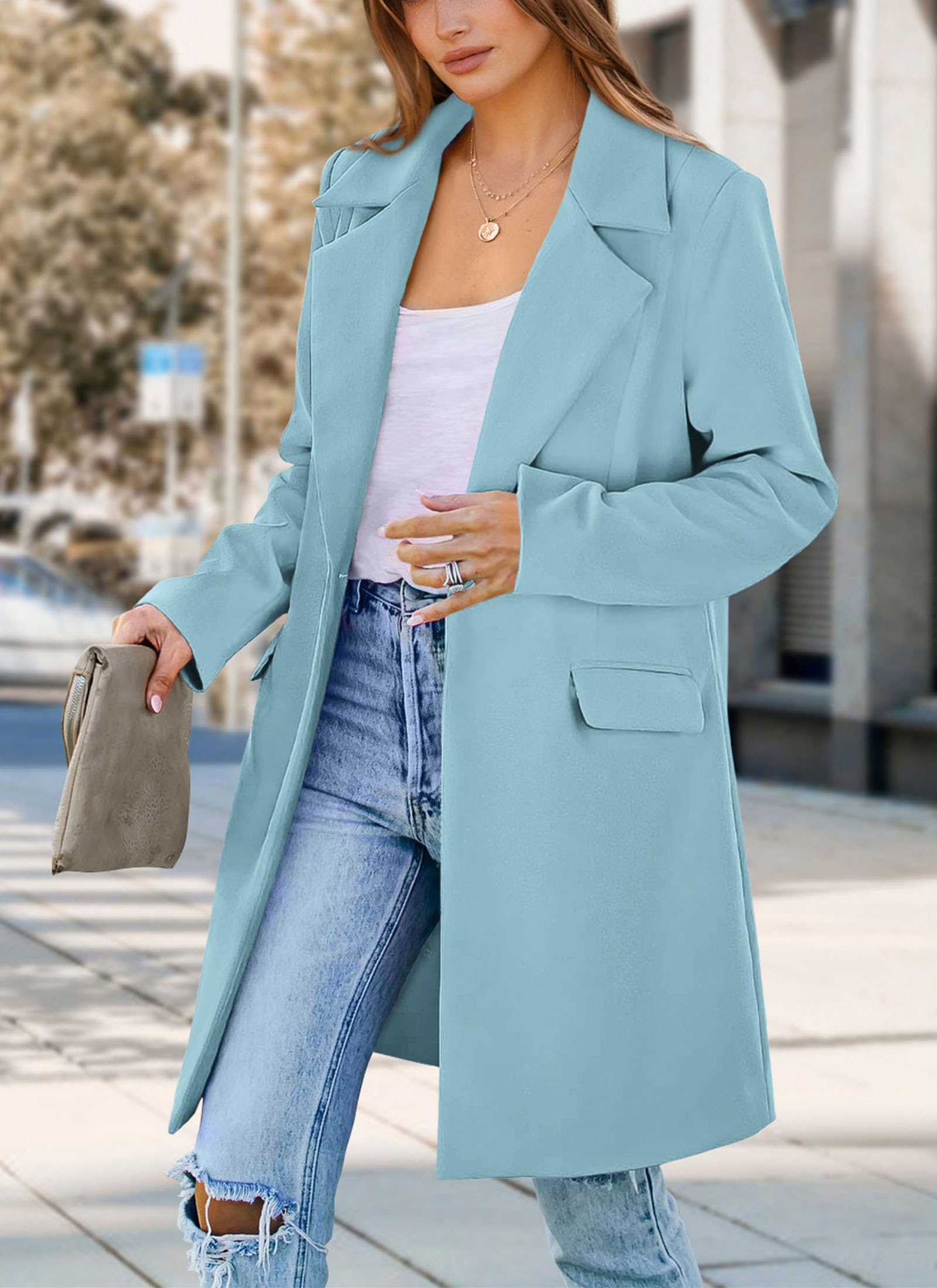 Women's Business Casual Long Blazer Jackets(Sky Blue,S)