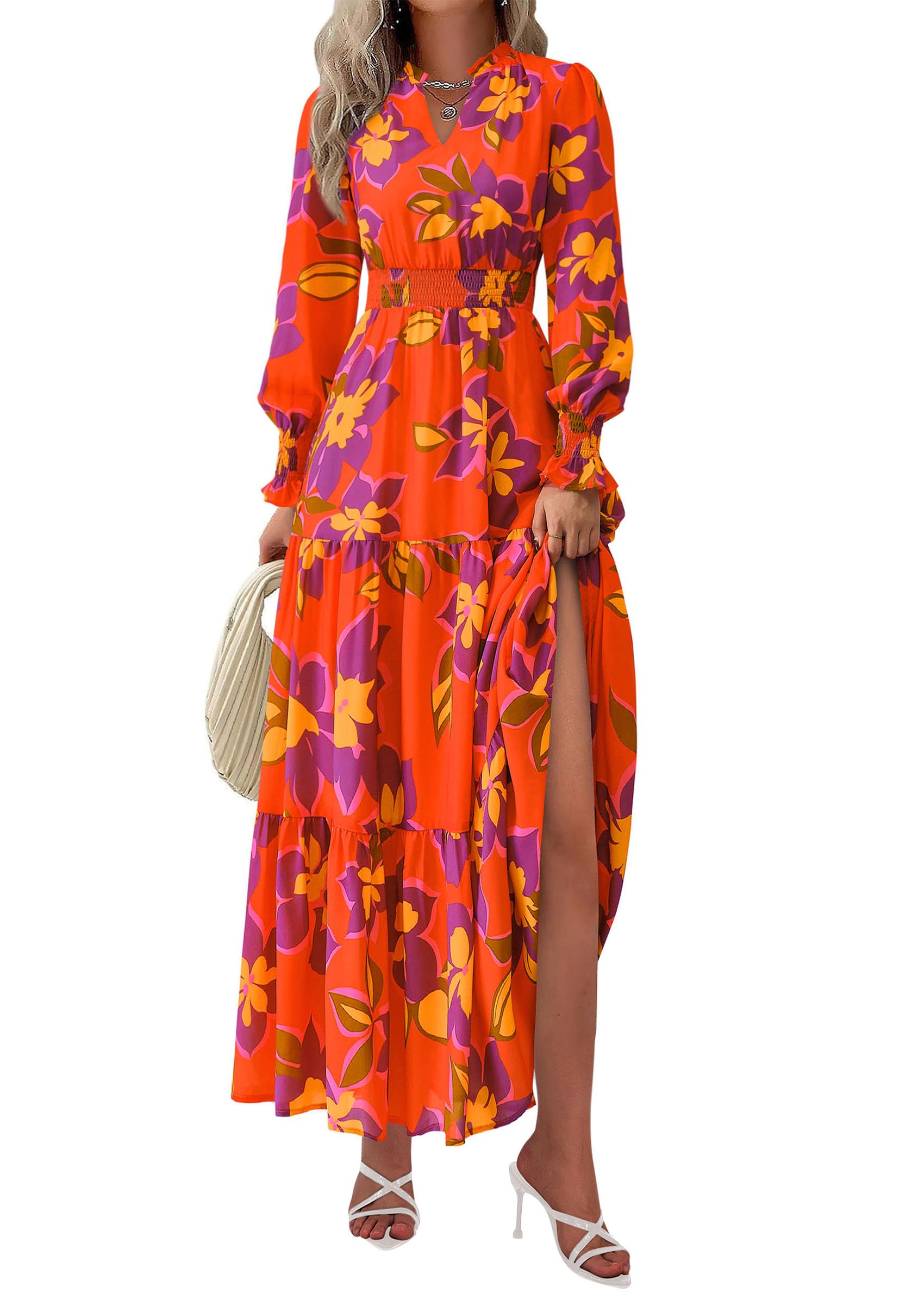 Women's Floral Maxi Dress Fall A Line Wedding Guest Dresses