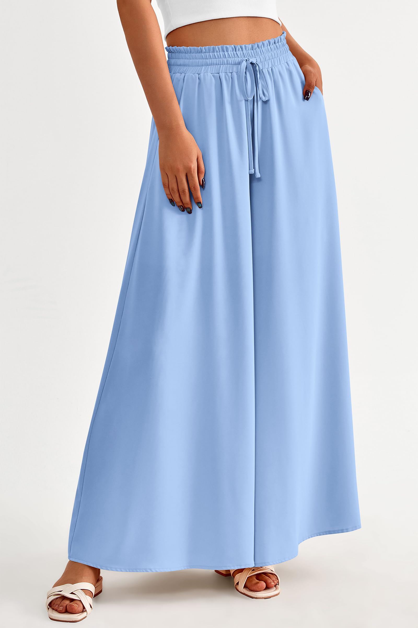 Summer Wide Leg Palazzo Pants for Women Casual,Blue,S
