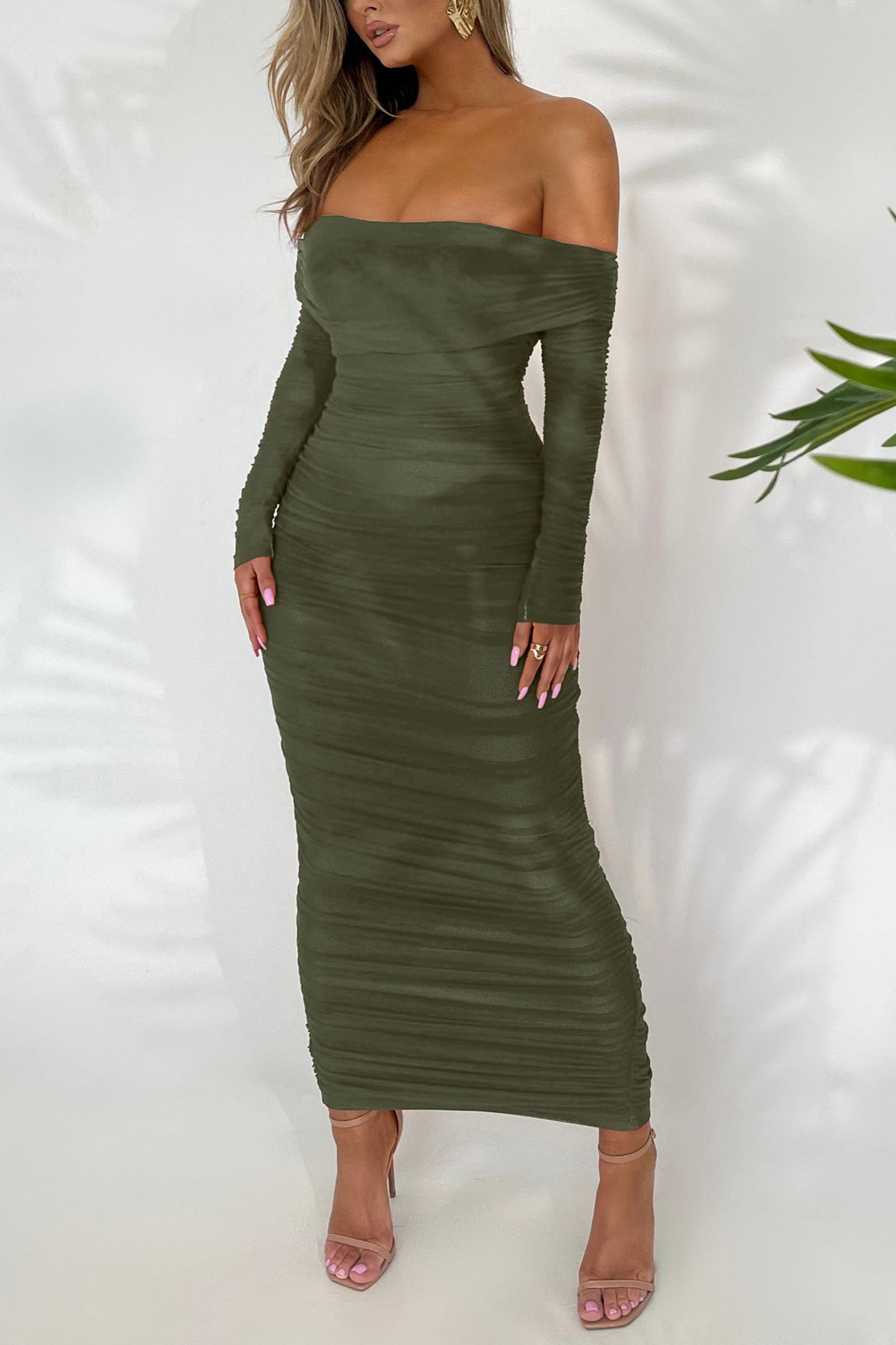 Women's Off Shoulder Bodycon Maxi Dress Wedding Guest Dresses