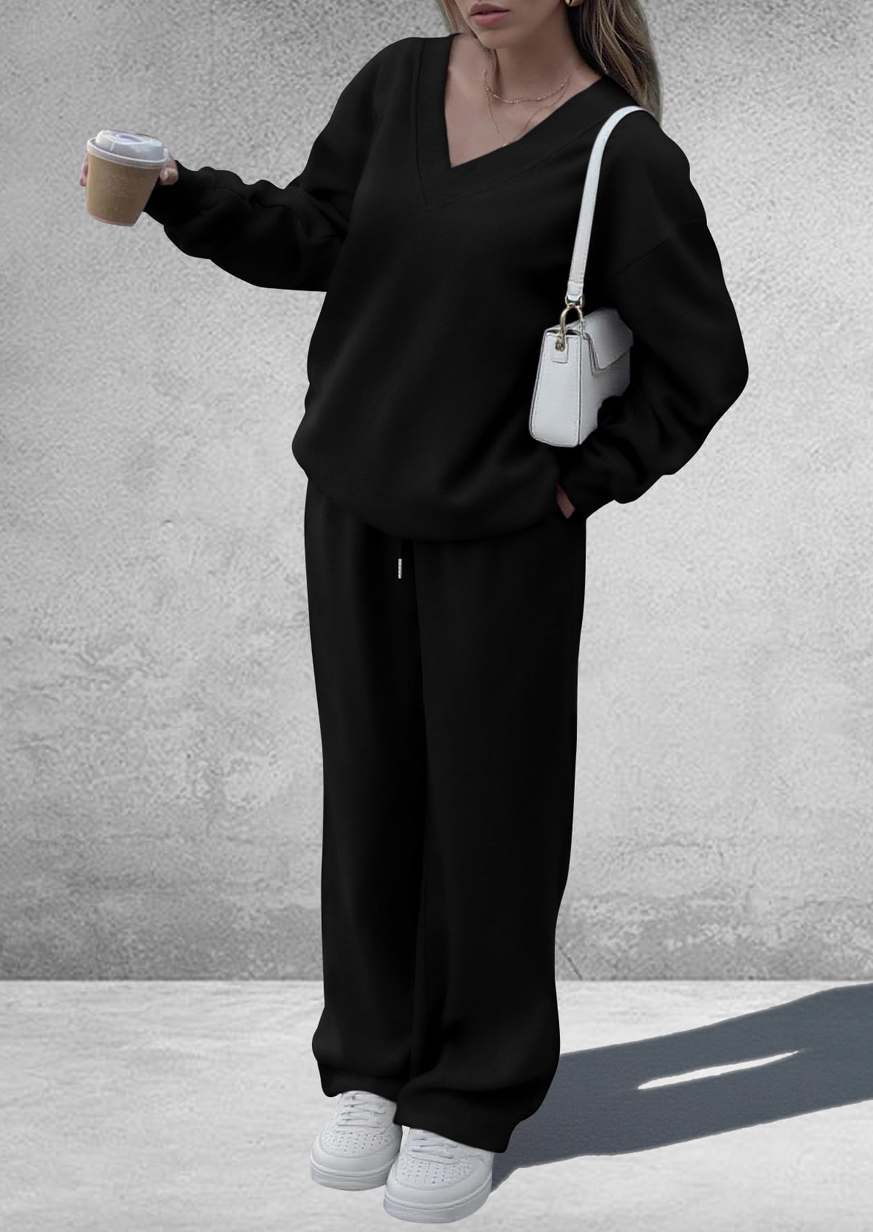 Womens 2 Piece Outfits Fall Sweatsuits,Black,S