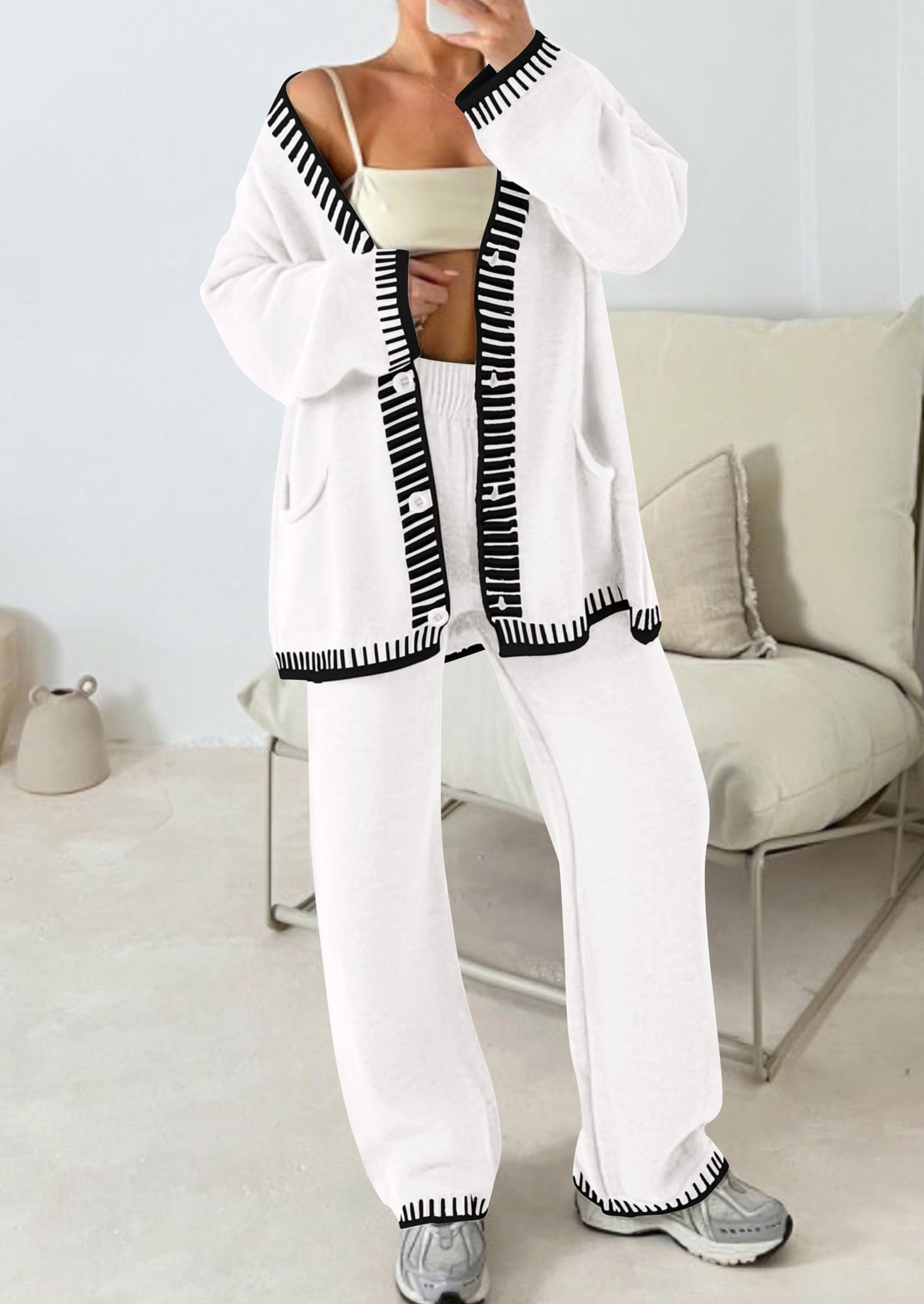 Women's Fall 2 Piece Matching Cozy Knit Sweater Lounge Sets