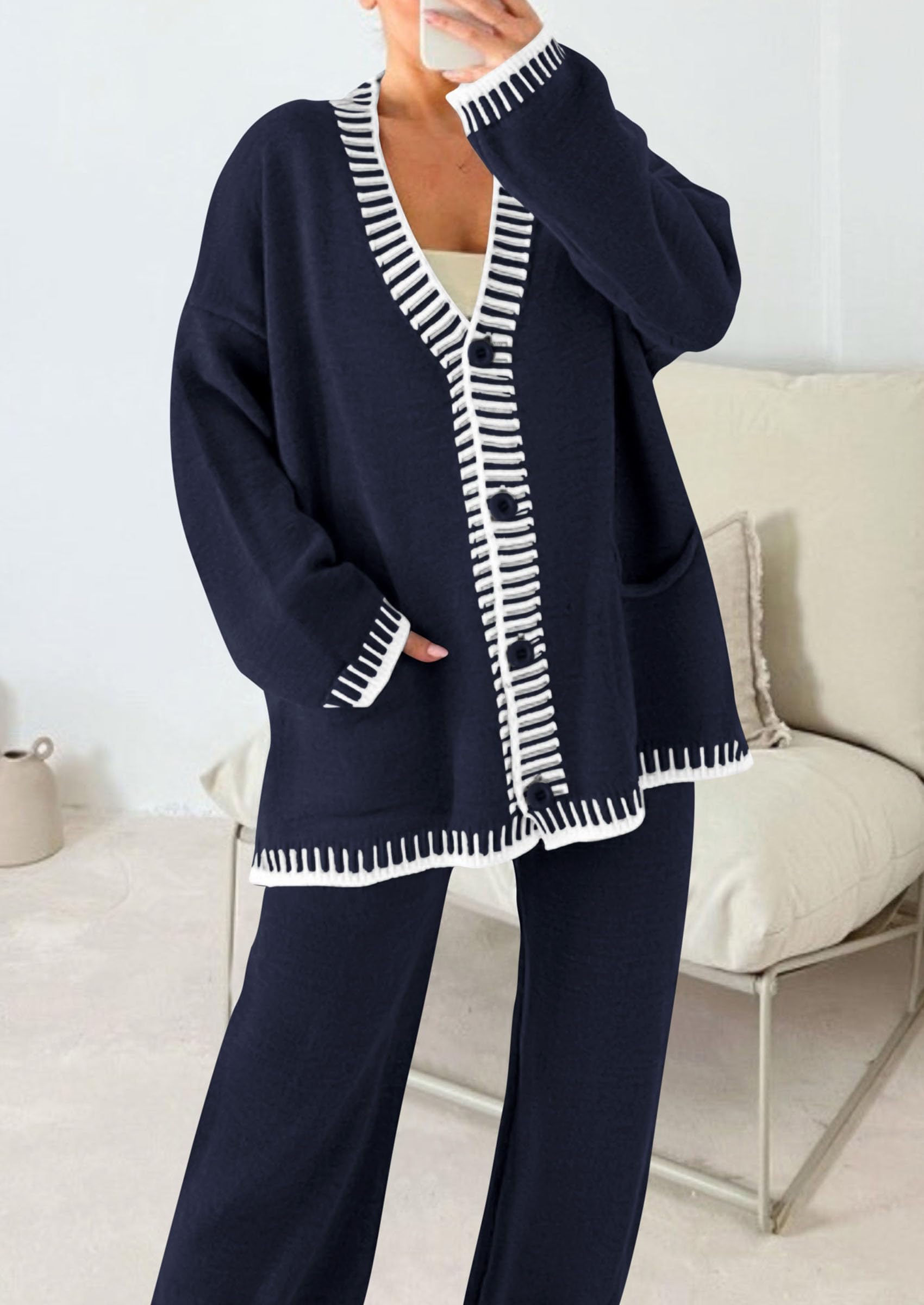 Women's Fall 2 Piece Matching Cozy Knit Sweater Lounge Sets