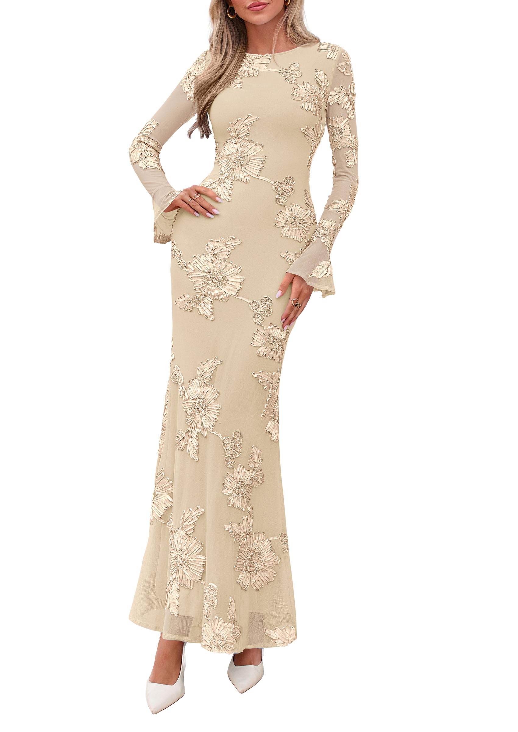 Women's Formal Floral Maxi Bodycon Wedding Guest Dresses 2026