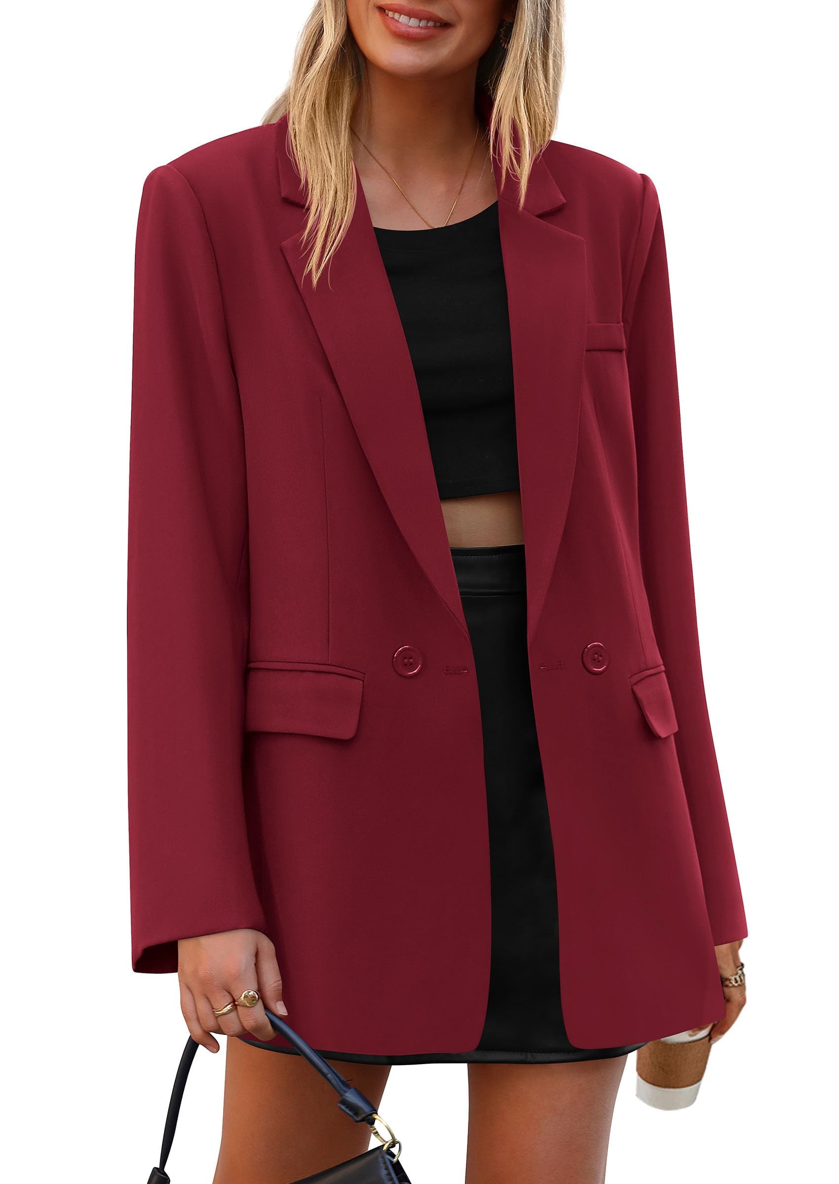 Women's Fall Business Casual Oversized Blazers(Burgundy,S)