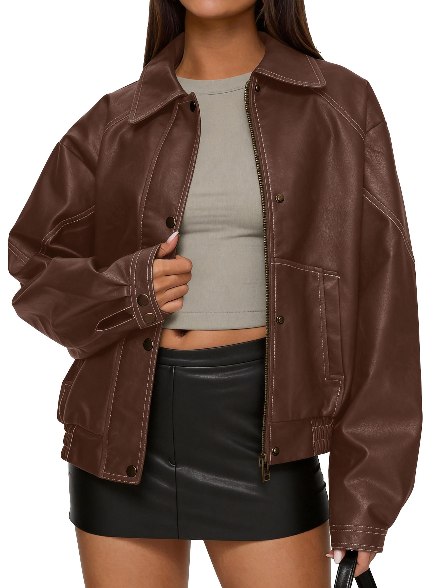 Womens Oversized Faux Leather Jacket Fall Winter Outfits