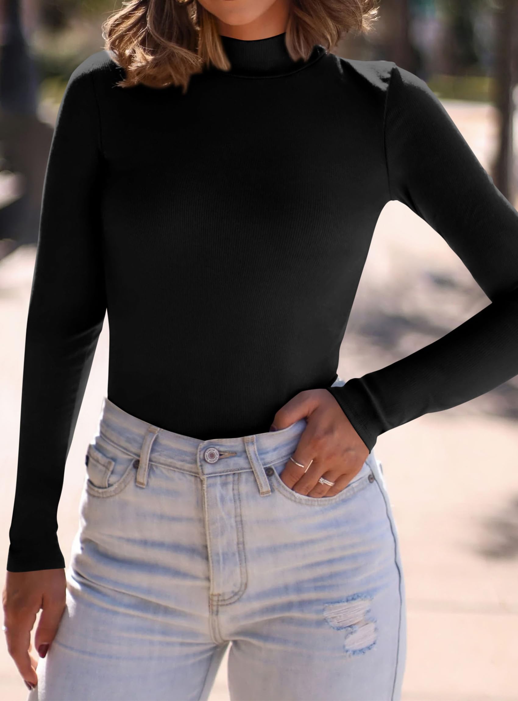 Womens Mock Turtleneck Fall Long Sleeve Shirts,Black,XS