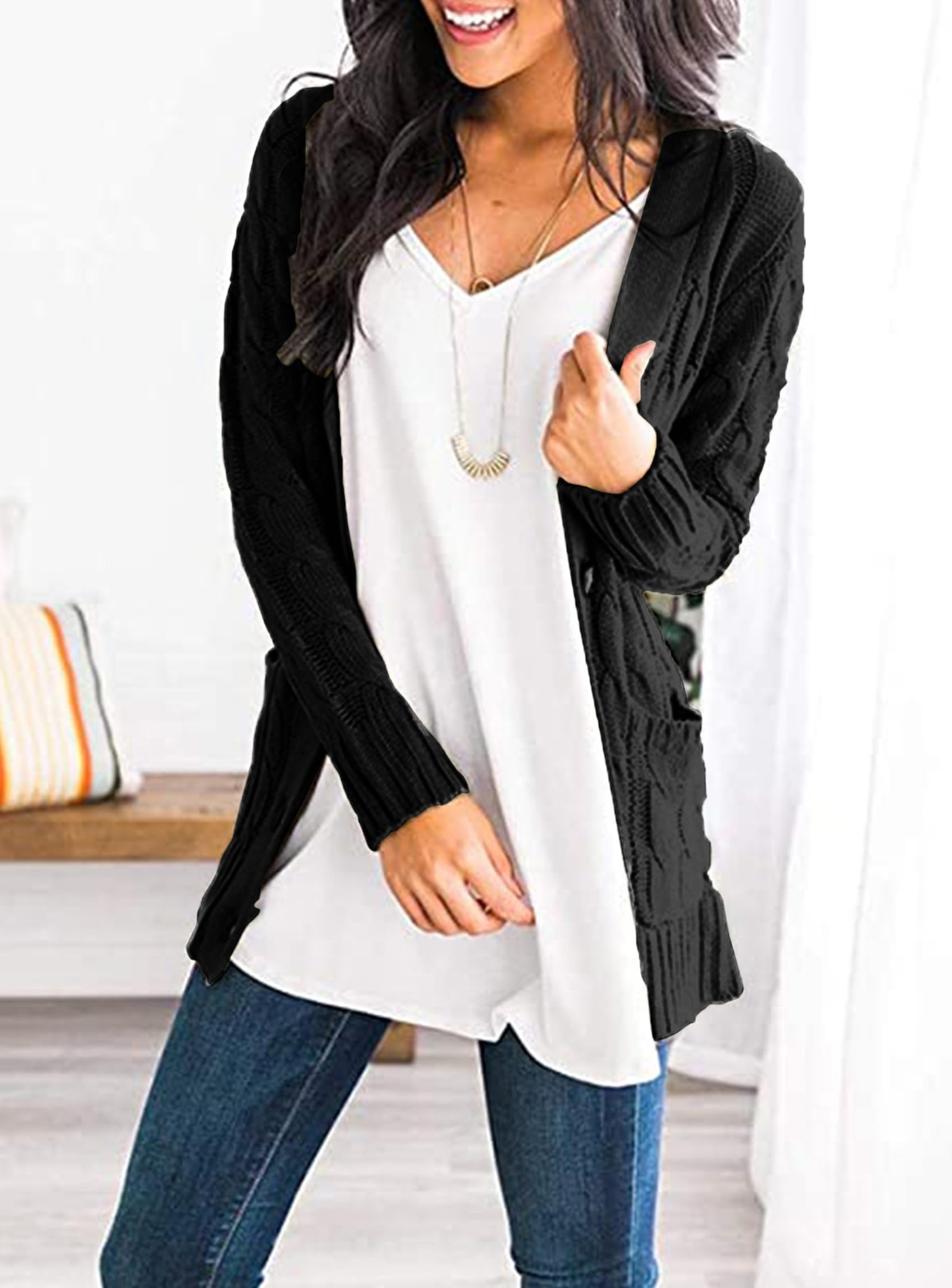 Women Chunky Cable Knit Cardigan Sweaters Fall Fashion Clothes