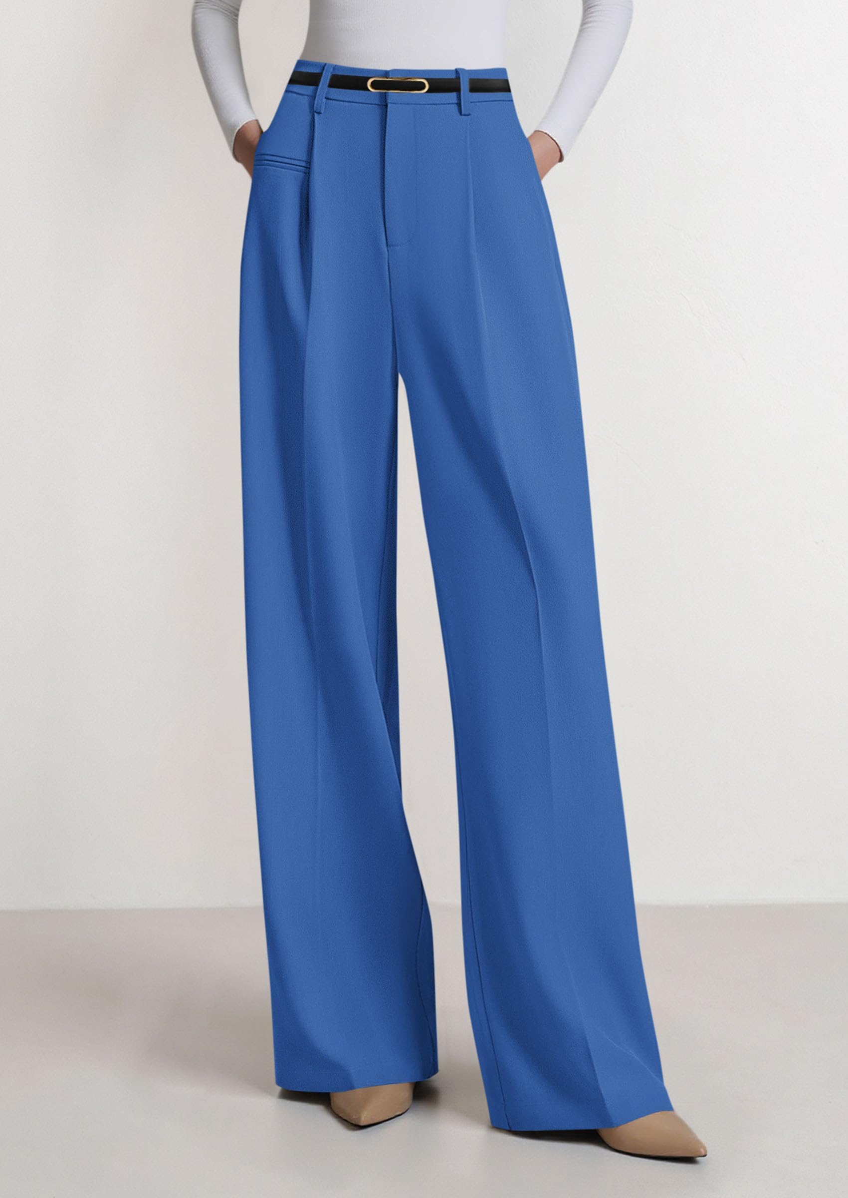 Women's Tailored Wide Leg Work Dress Pants,Blue,XS
