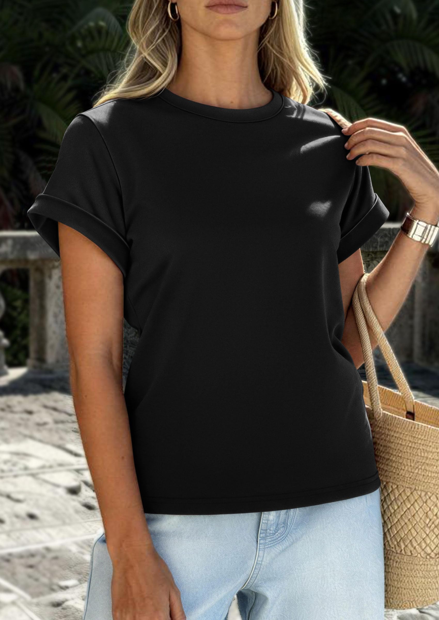 Womens Summer Tops Short Sleeve Shirts,Black,S