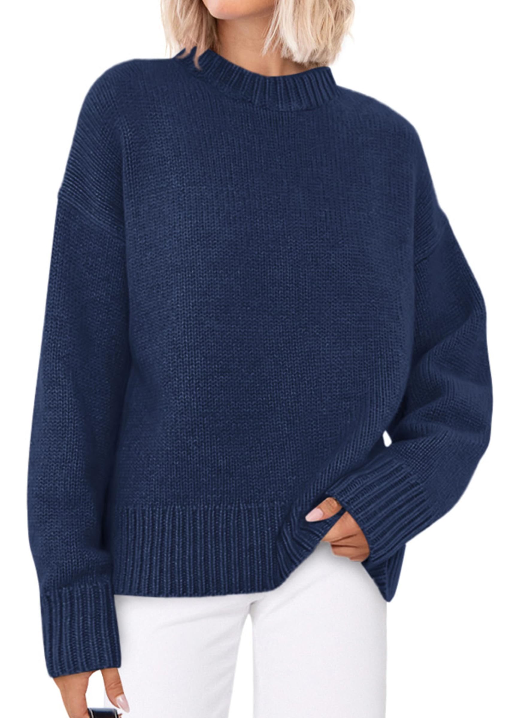 Casual Rollneck Sweater Womens Fall Fashion 2026 Dark Blue,S