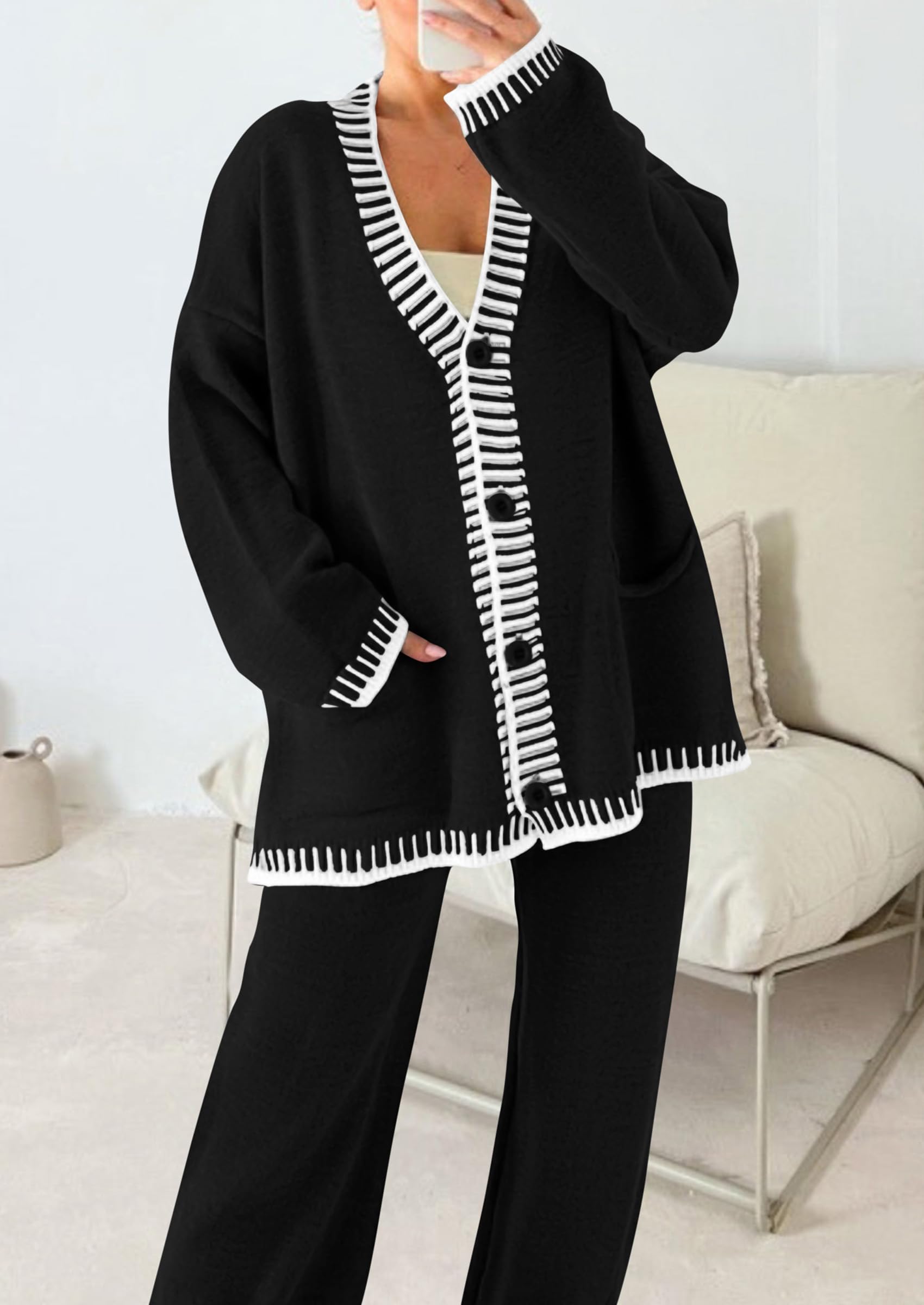 Women's Fall 2 Piece Matching Cozy Knit Sweater Lounge Sets