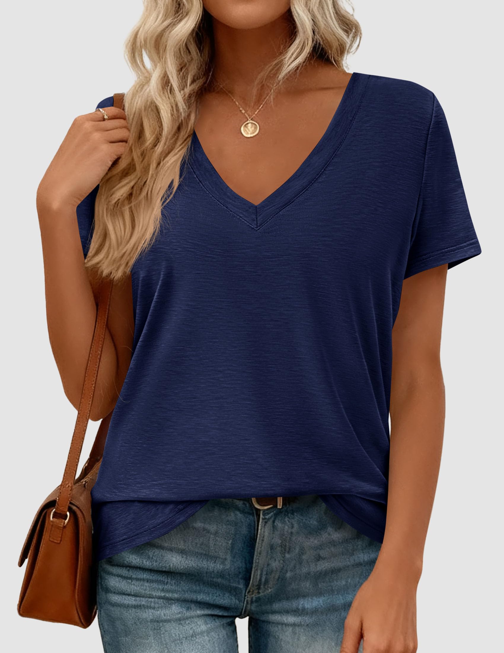 Womens Tops Short Sleeve Oversized Tshirts, Navy Blue,S