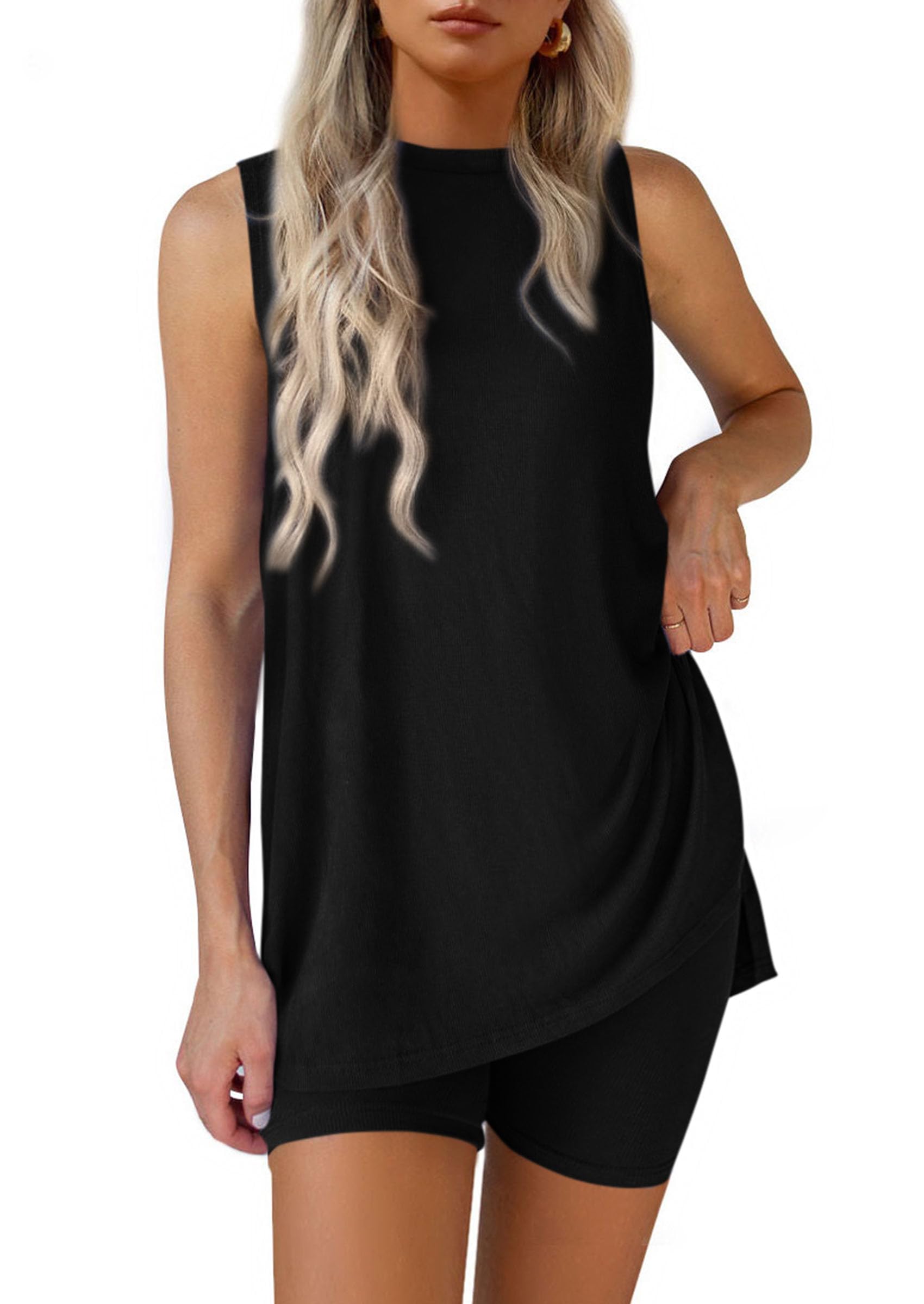 Lounge Sets for Women Matching 2 Piece Outfit,Black,S