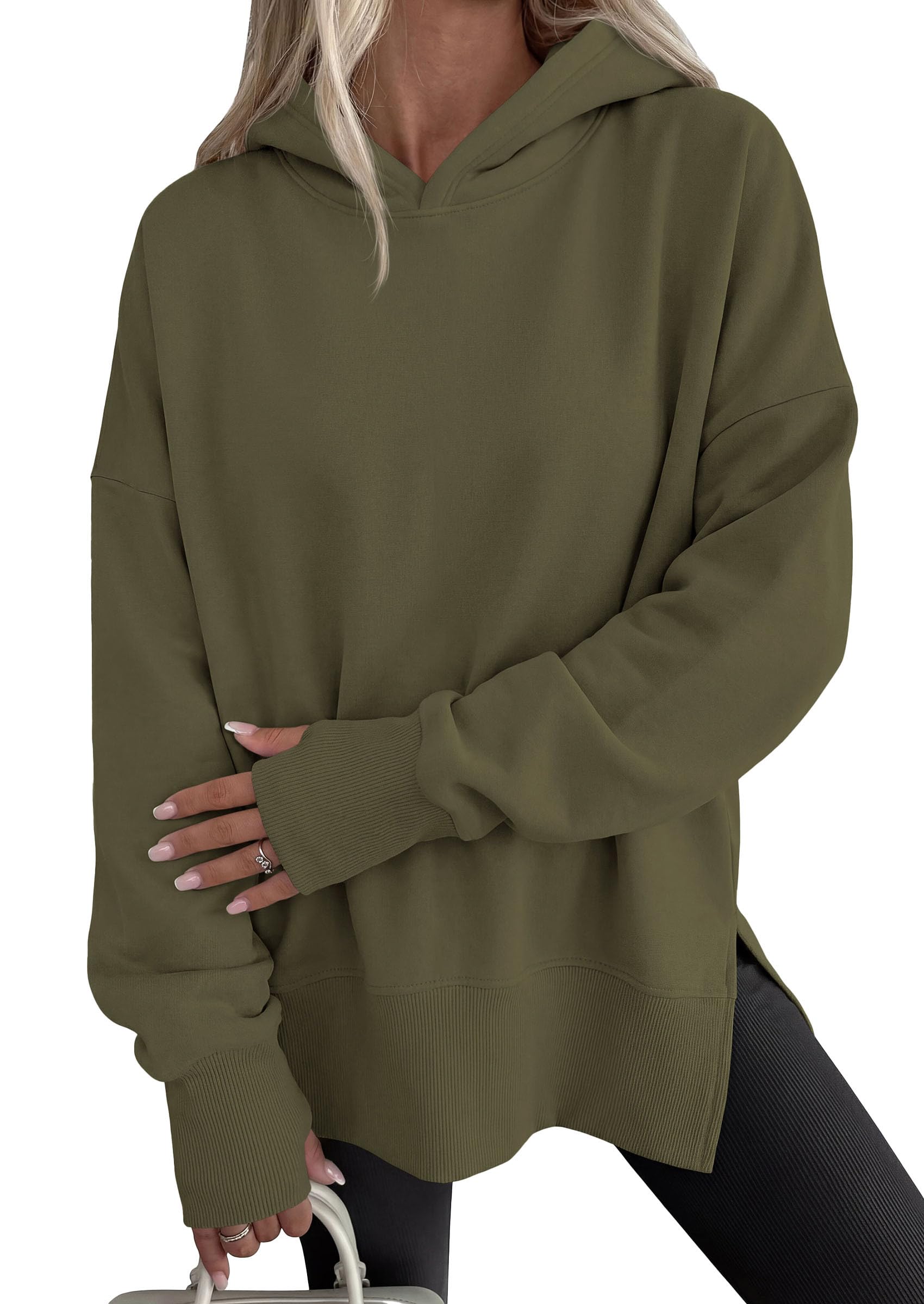 Womens Oversized Hoodies Side Slit Sweatshirts Army Green,S