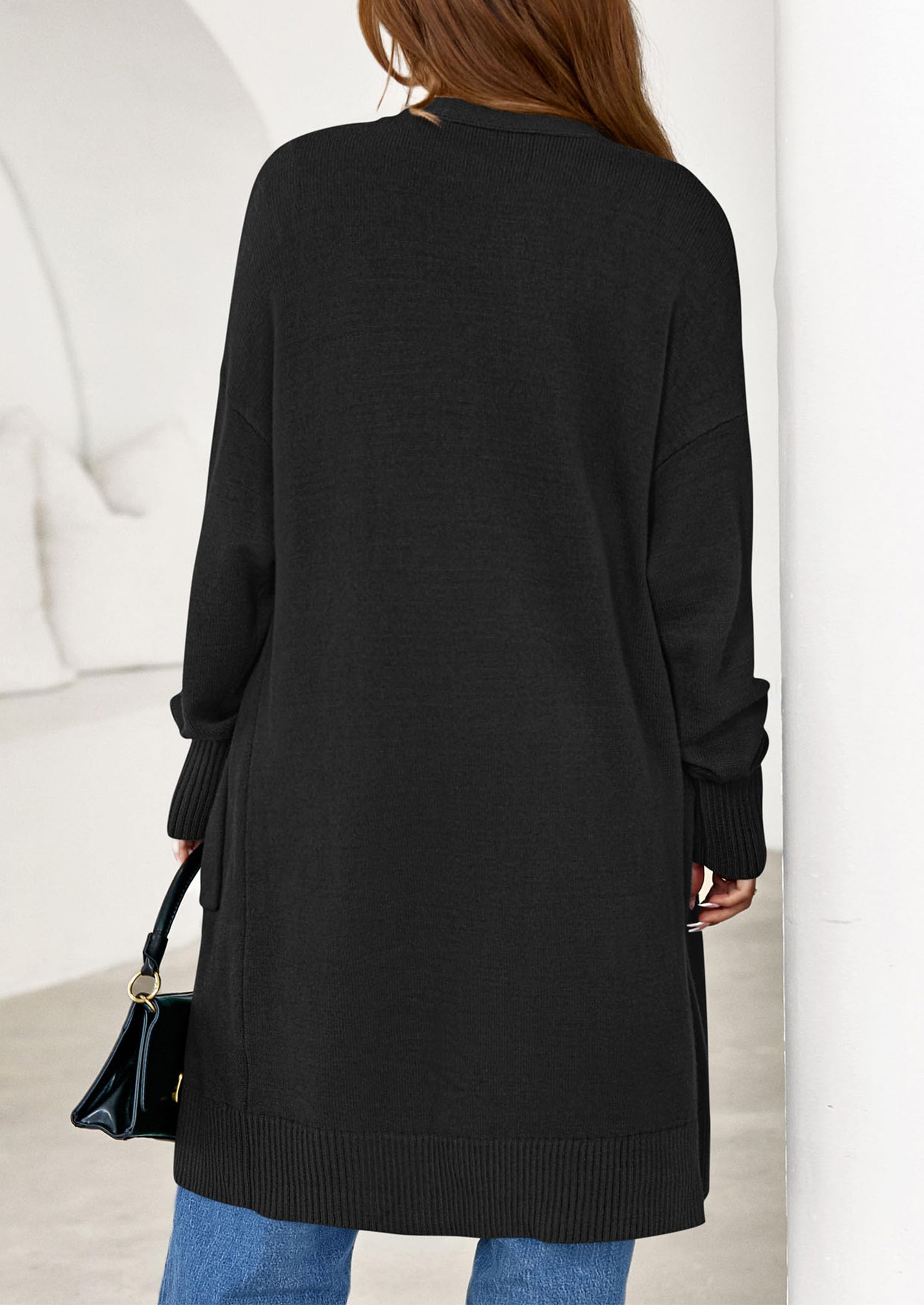 Women's Oversized Open Front Long Knit Cardigan,Black,S