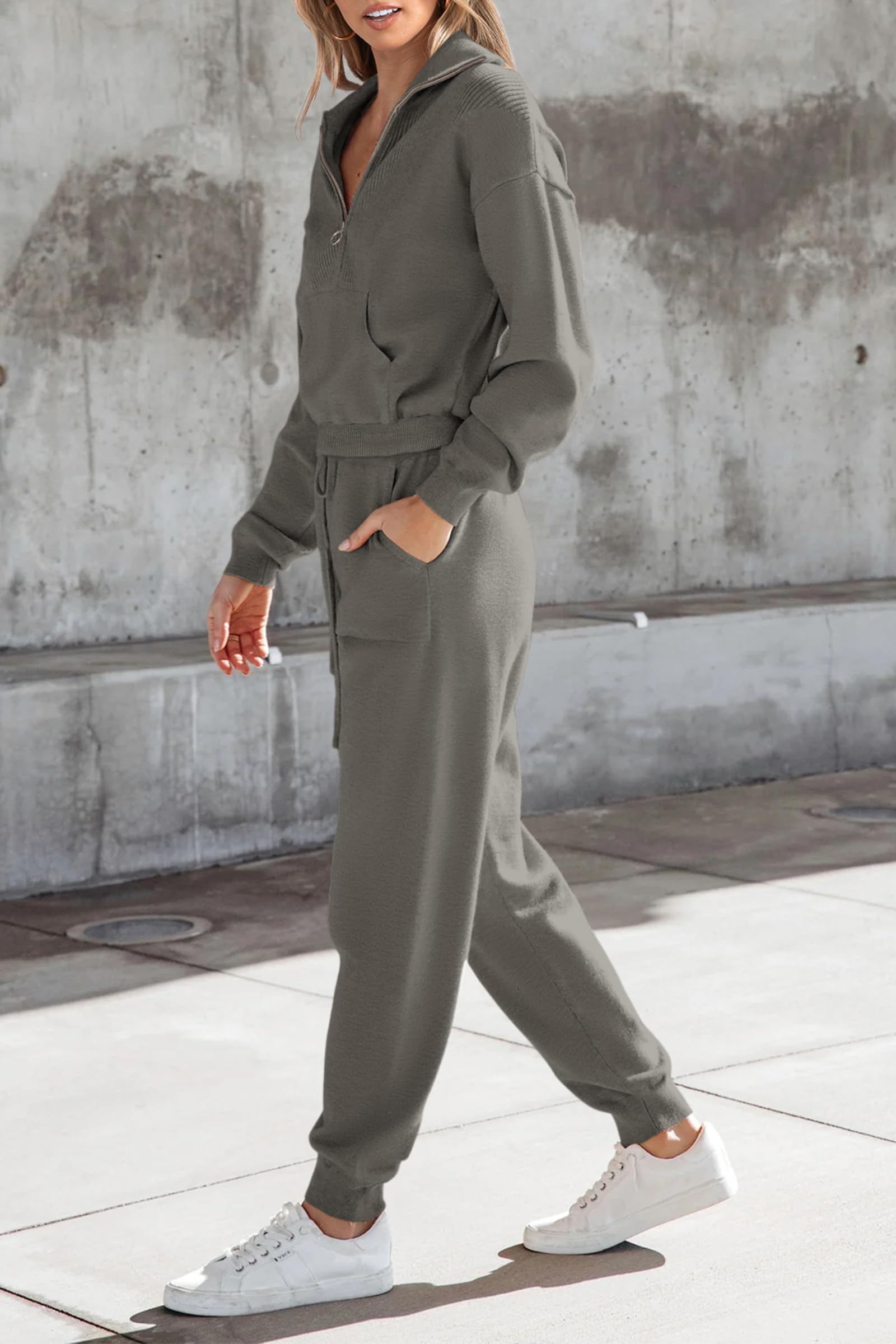 Women's 2 Piece Sweatsuits Set Fall Outfits(Dark Grey,S)