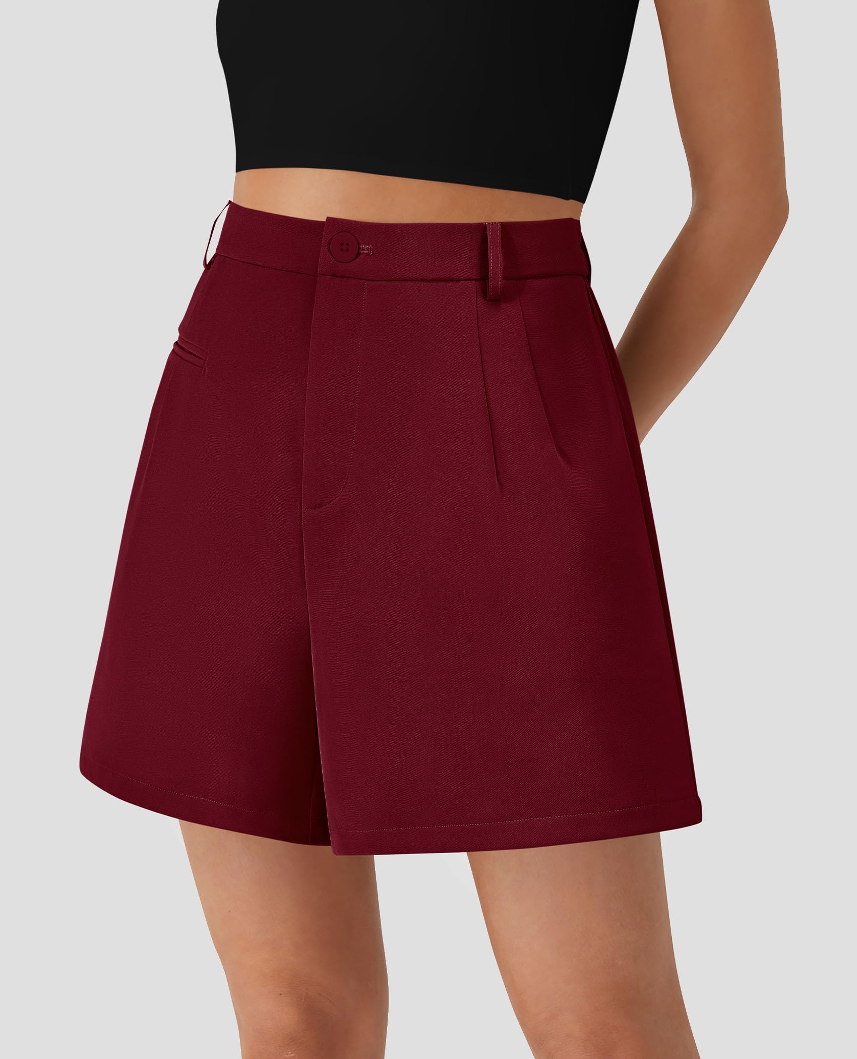 Women's Summer Shorts Business Casual Outfits,Wine Red,S