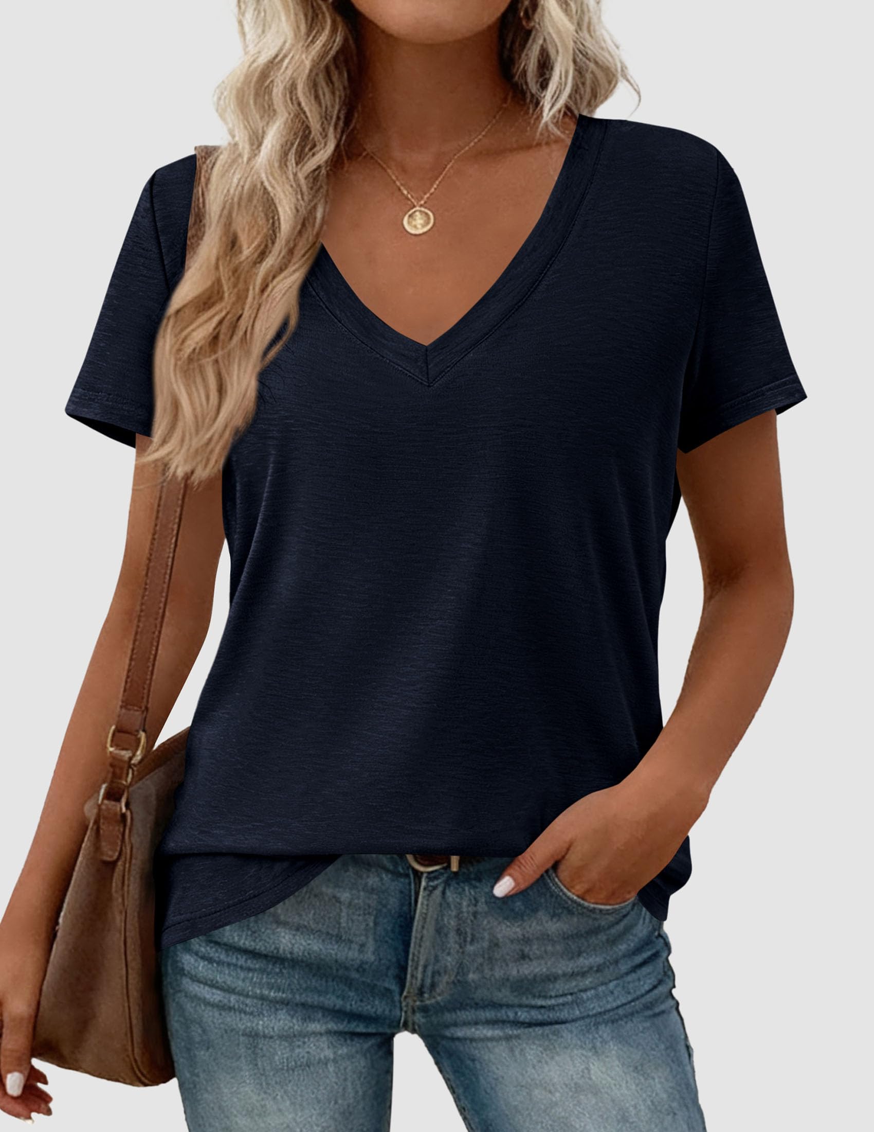 Womens Tops Short Sleeve Oversized Tshirts, Dark Blue,S