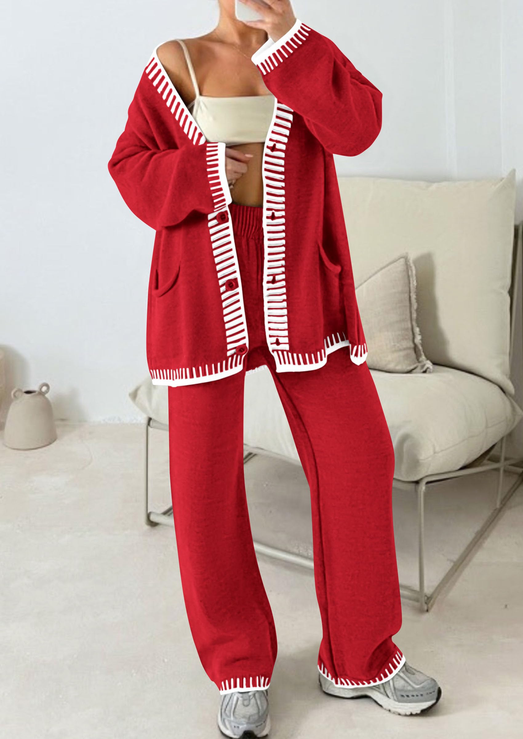 Women's Fall 2 Piece Matching Cozy Knit Sweater Lounge Sets