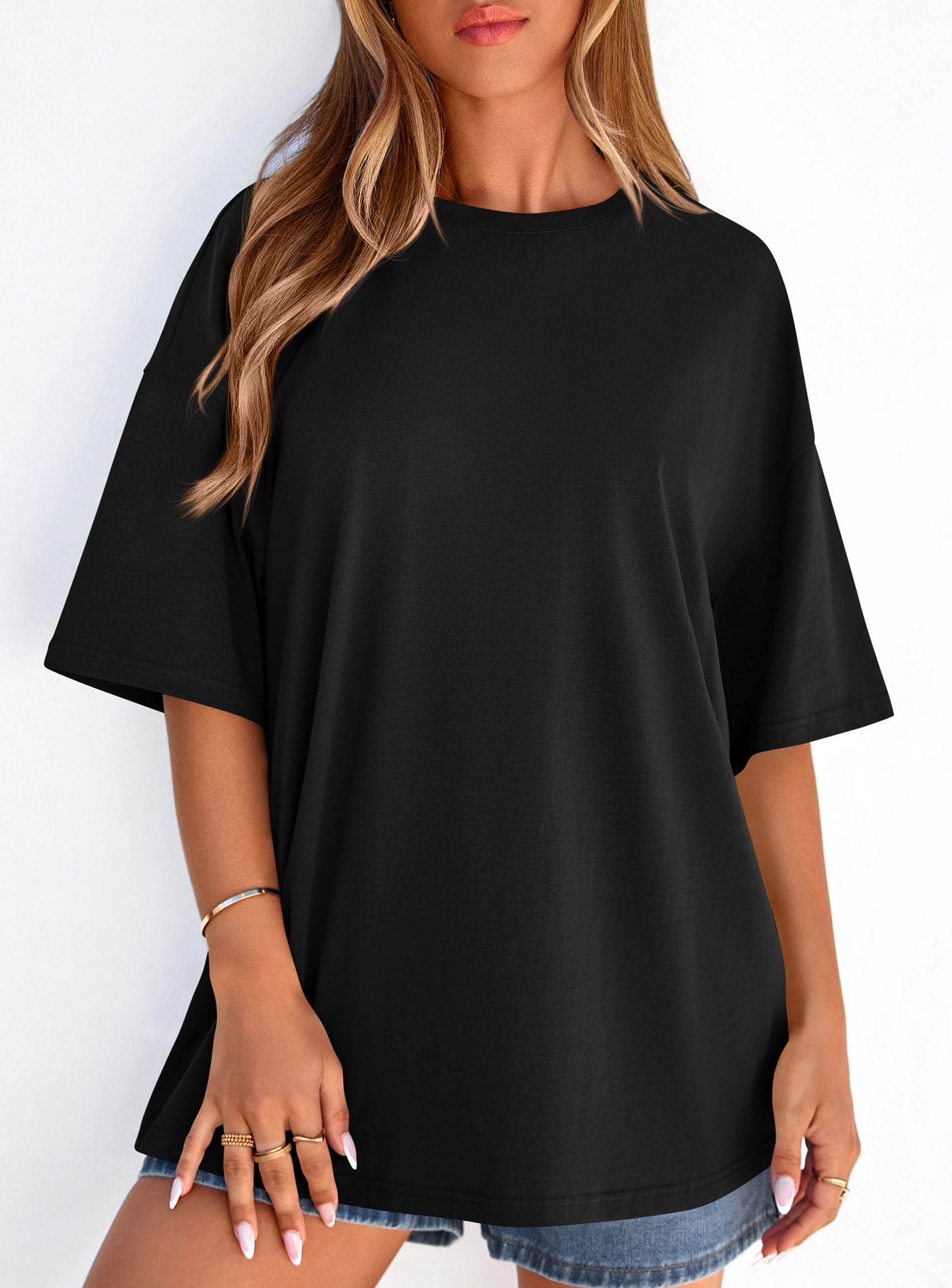 Women's Oversized Tshirts Going Out Tops (Black,S)
