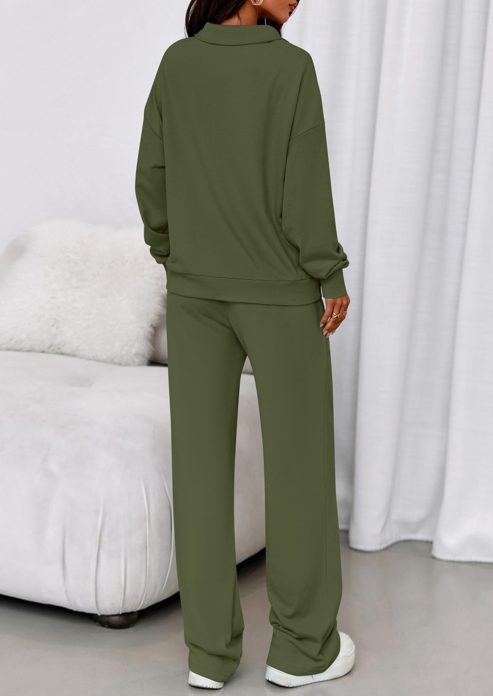 Womens 2 Piece Outfits Matching Lounge Sets,Army Green,M