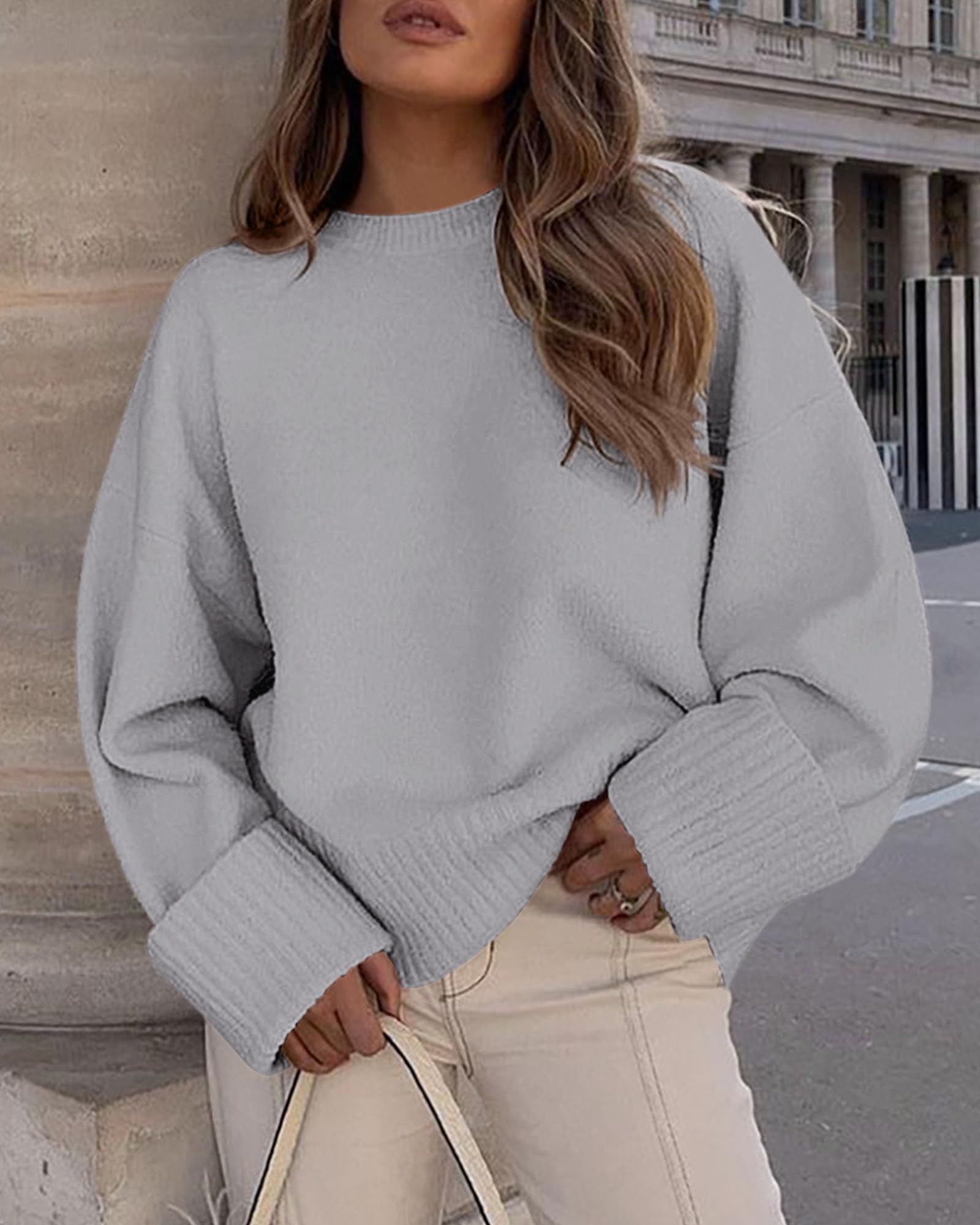 Women's Fall Fashion Cozy Oversized Sweaters(Light Grey,XS)