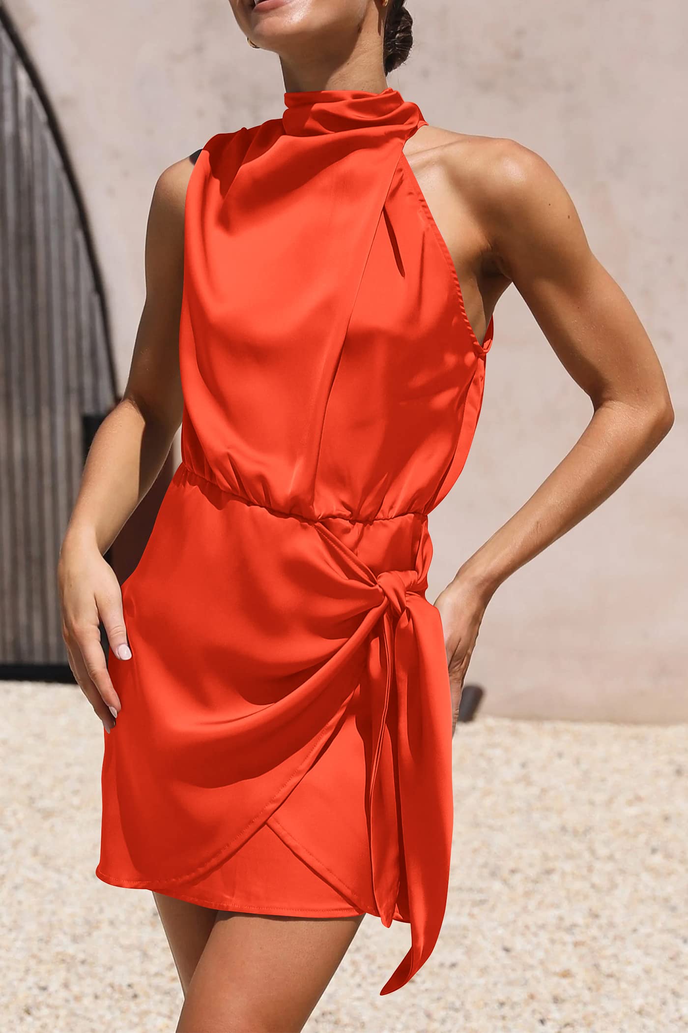 Women's Formal Short Satin Cocktail Dress Orange