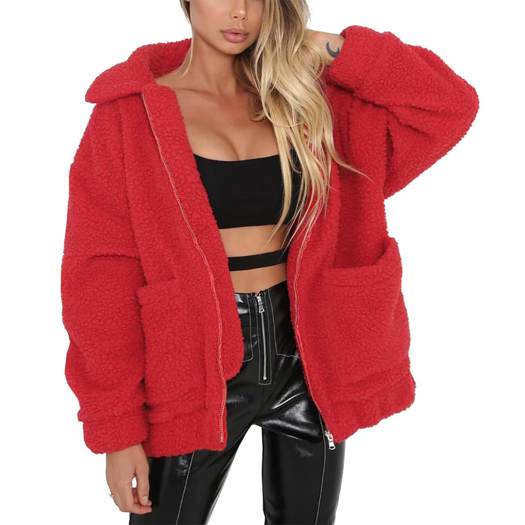 Oversized Sherpa Fleece Jacket Women's Winter Coats Outerwear