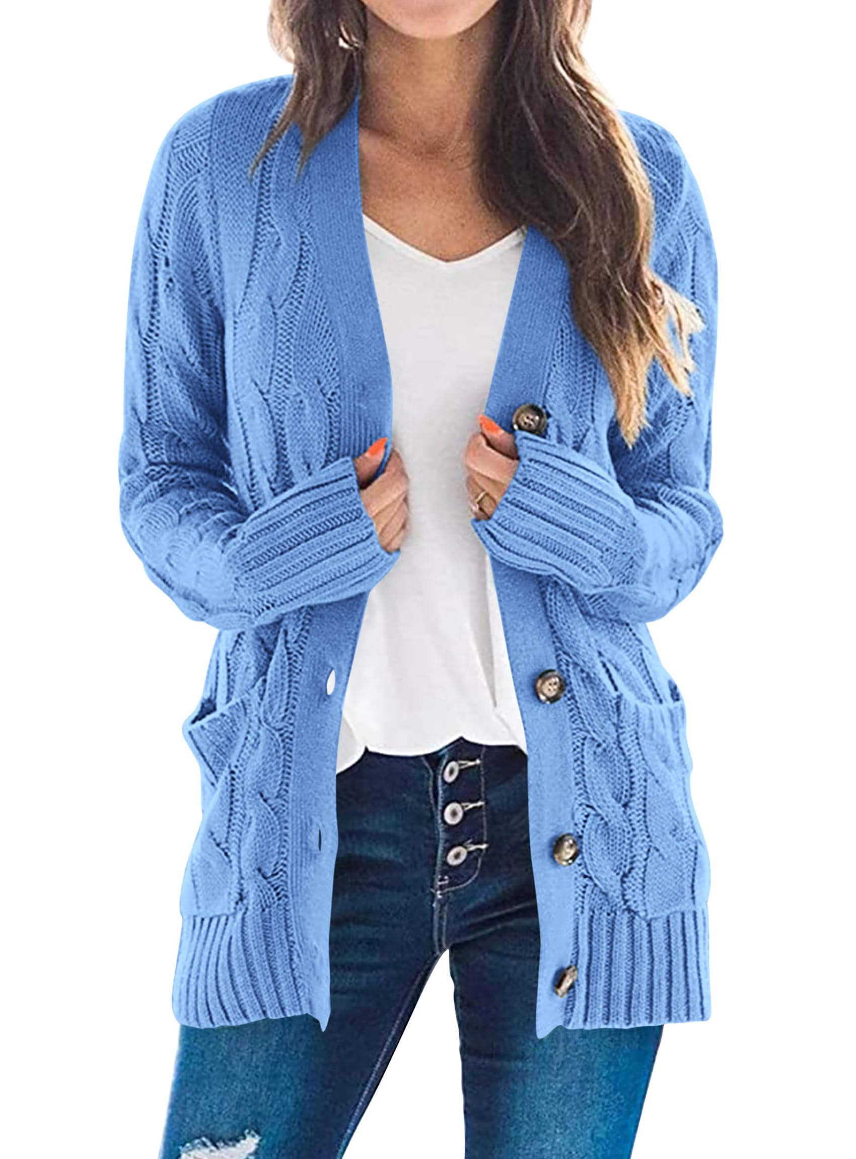 Women Chunky Cable Knit Cardigan Sweaters Fall Fashion Clothes