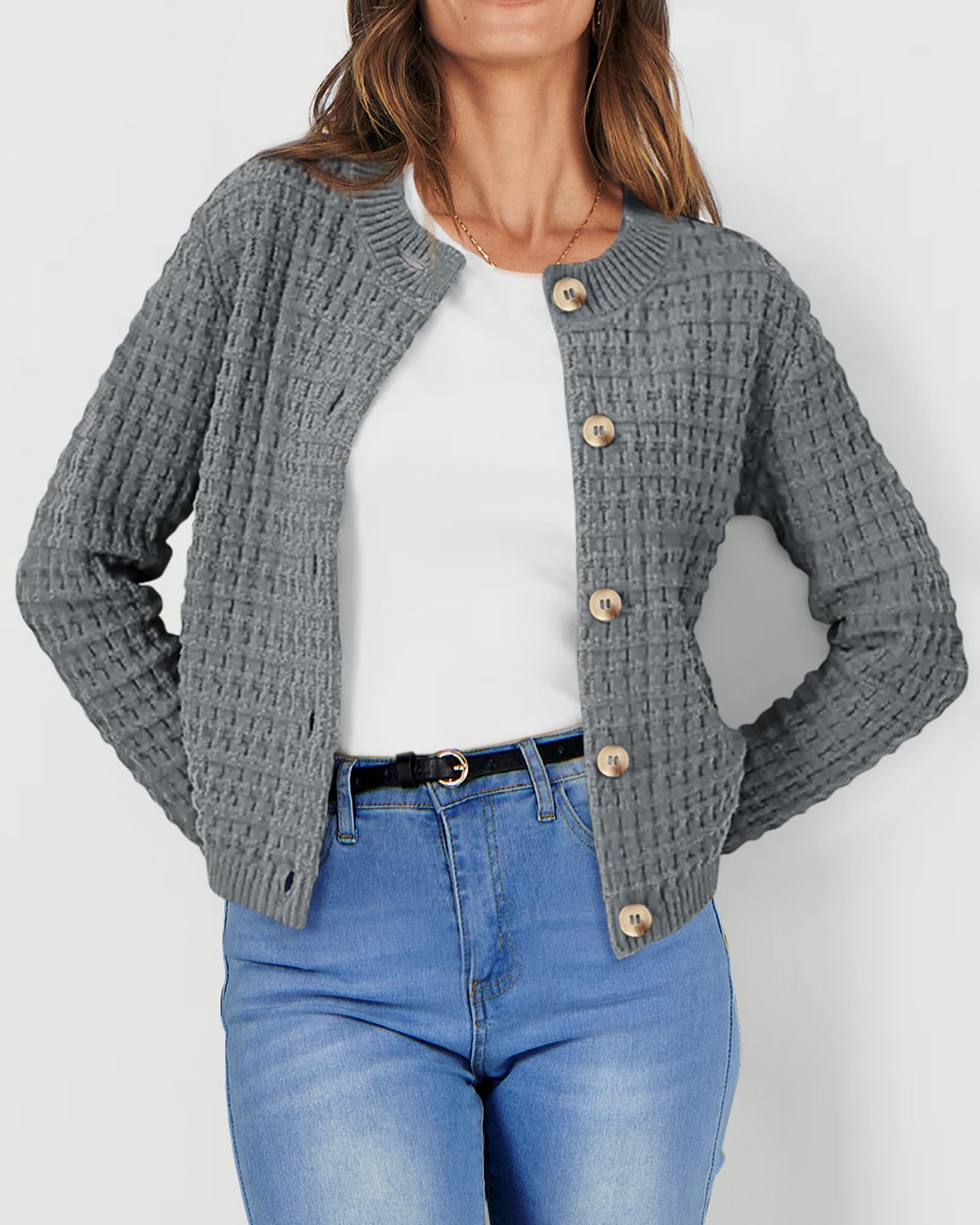 Women's Fall Lightweight Cardigan Sweaters Grey