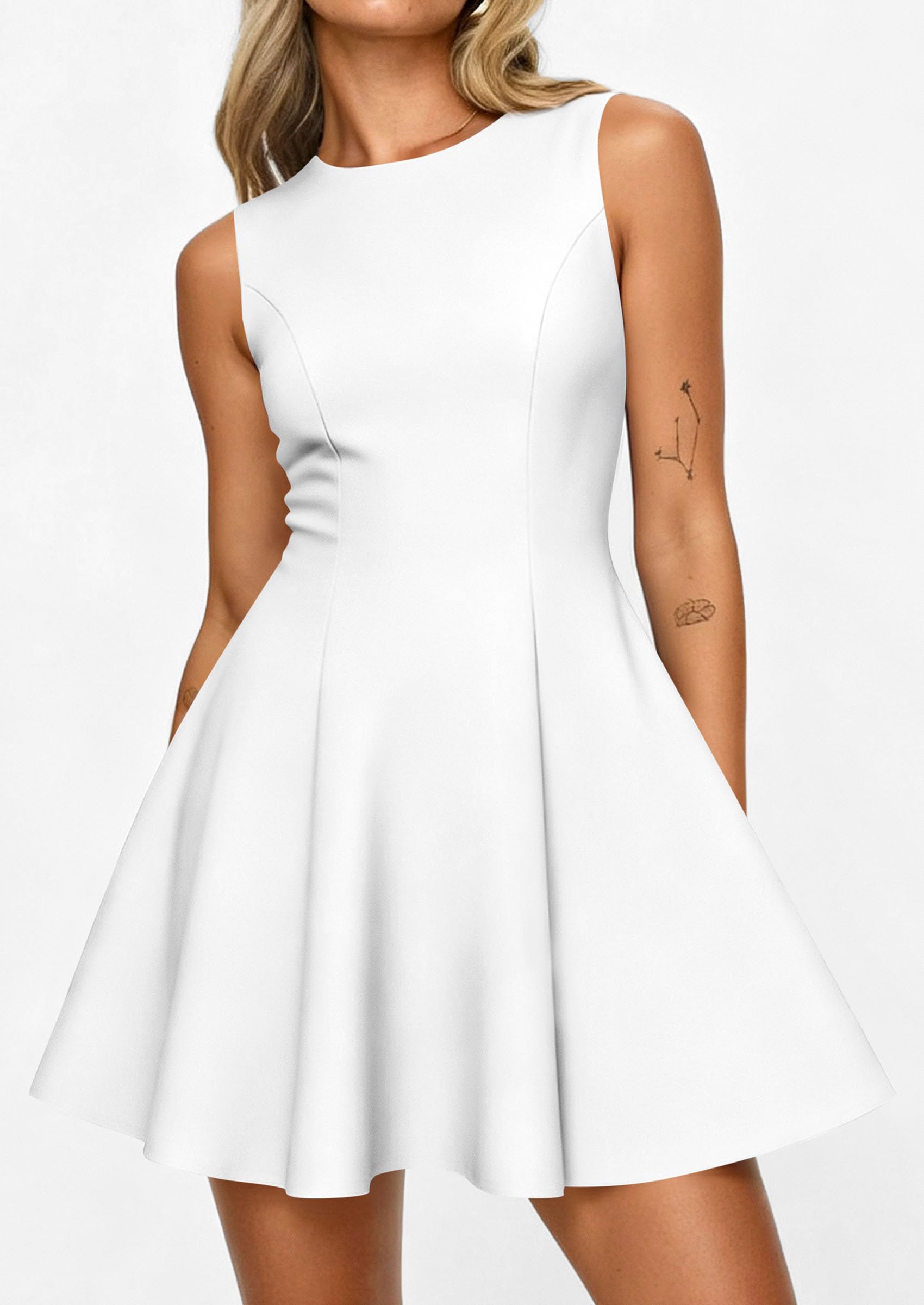 Women's Formal Boat Neck A Line Mini Dress,White,XS