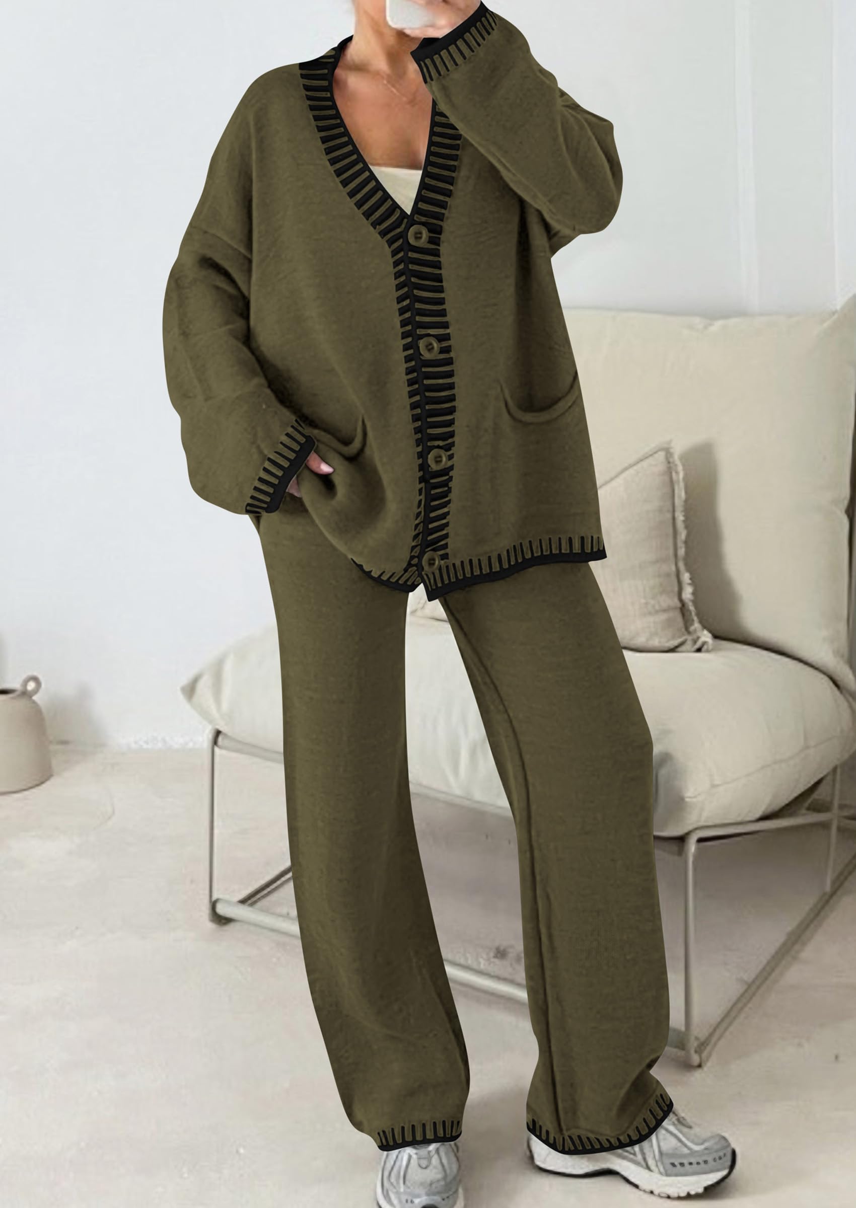 Women's Fall 2 Piece Matching Cozy Knit Sweater Lounge Sets