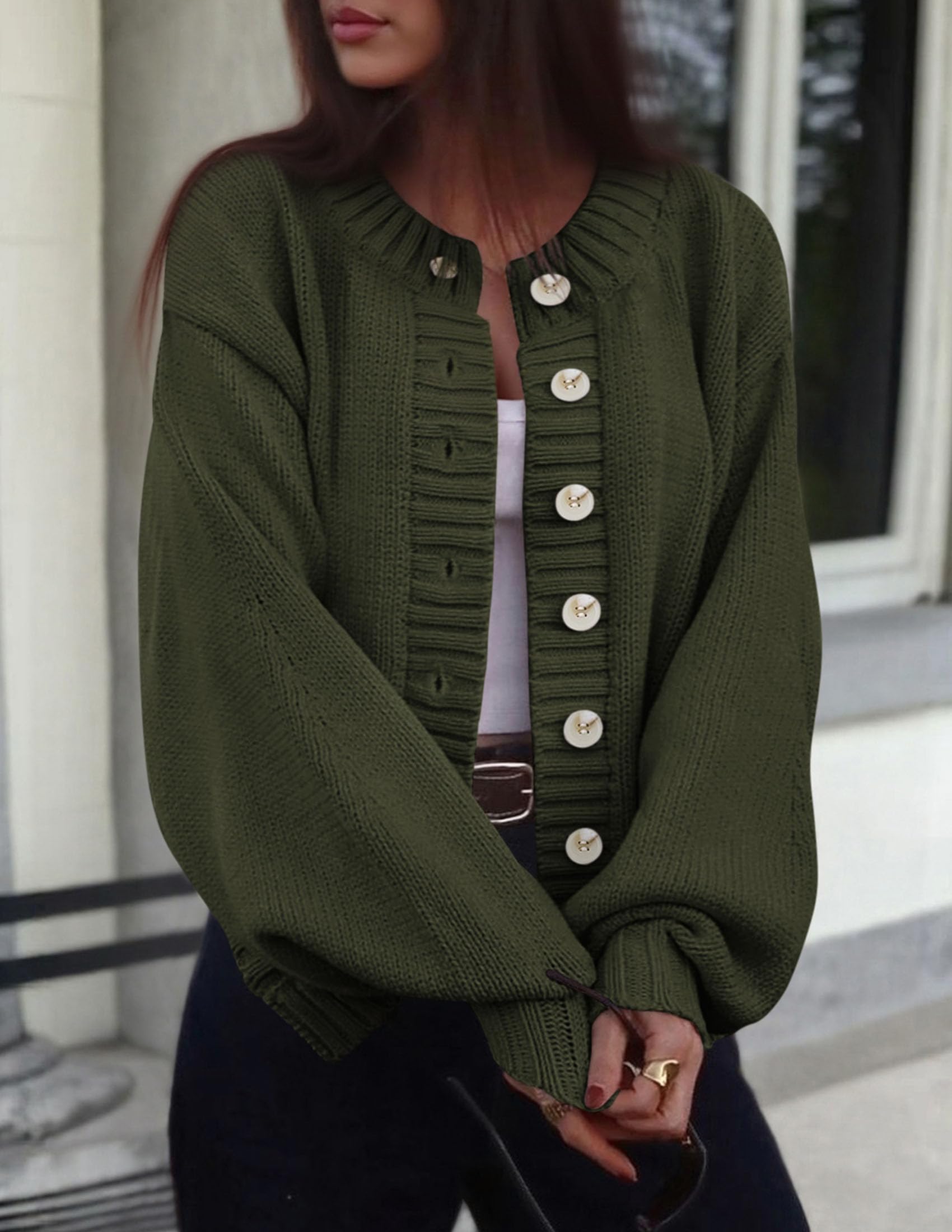 Women's Winter Chunky Cardigan Sweaters (Army Green,Small)