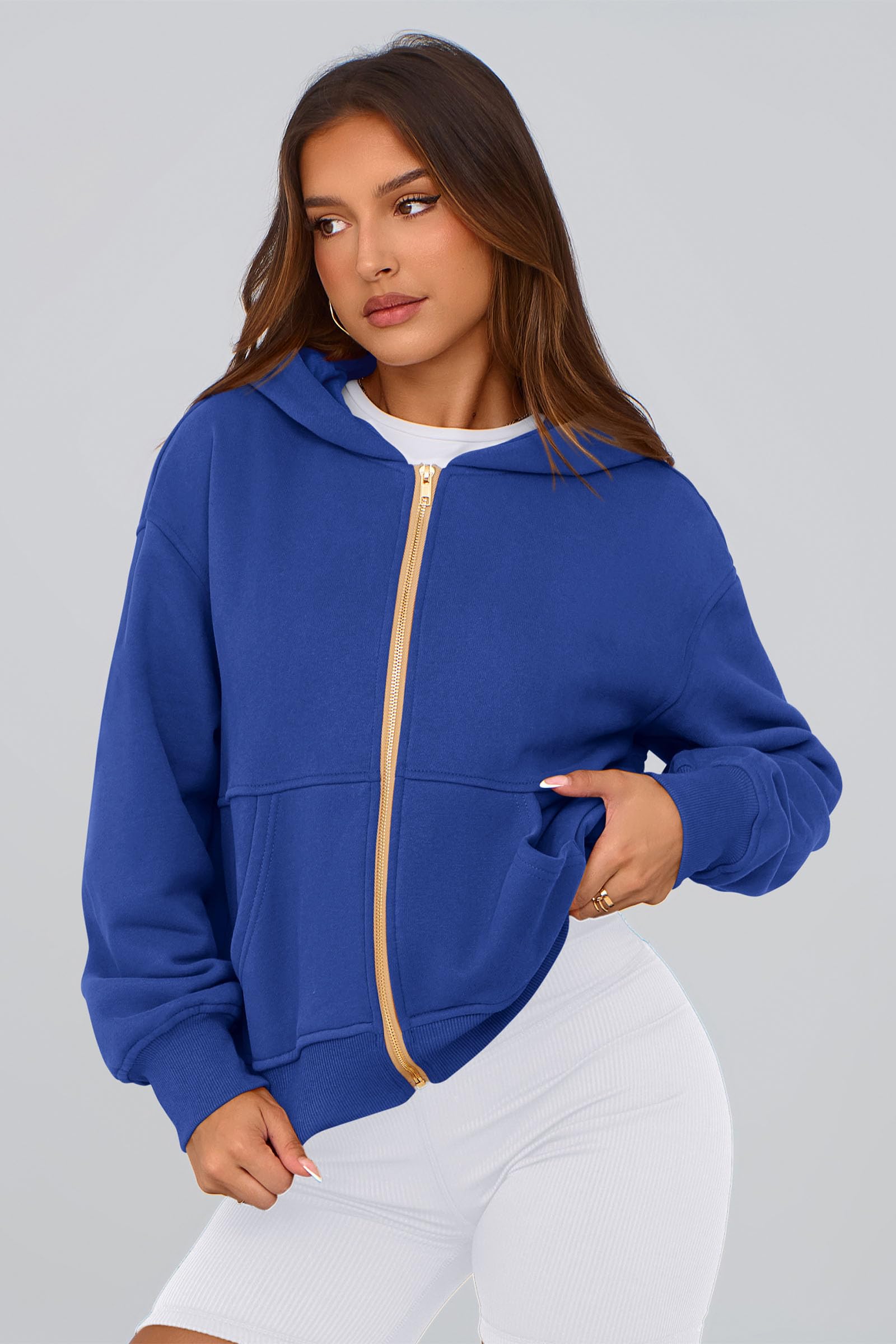Hoodies for Women Fall Fashion Zip Up Fleece Plain Sweatshirt