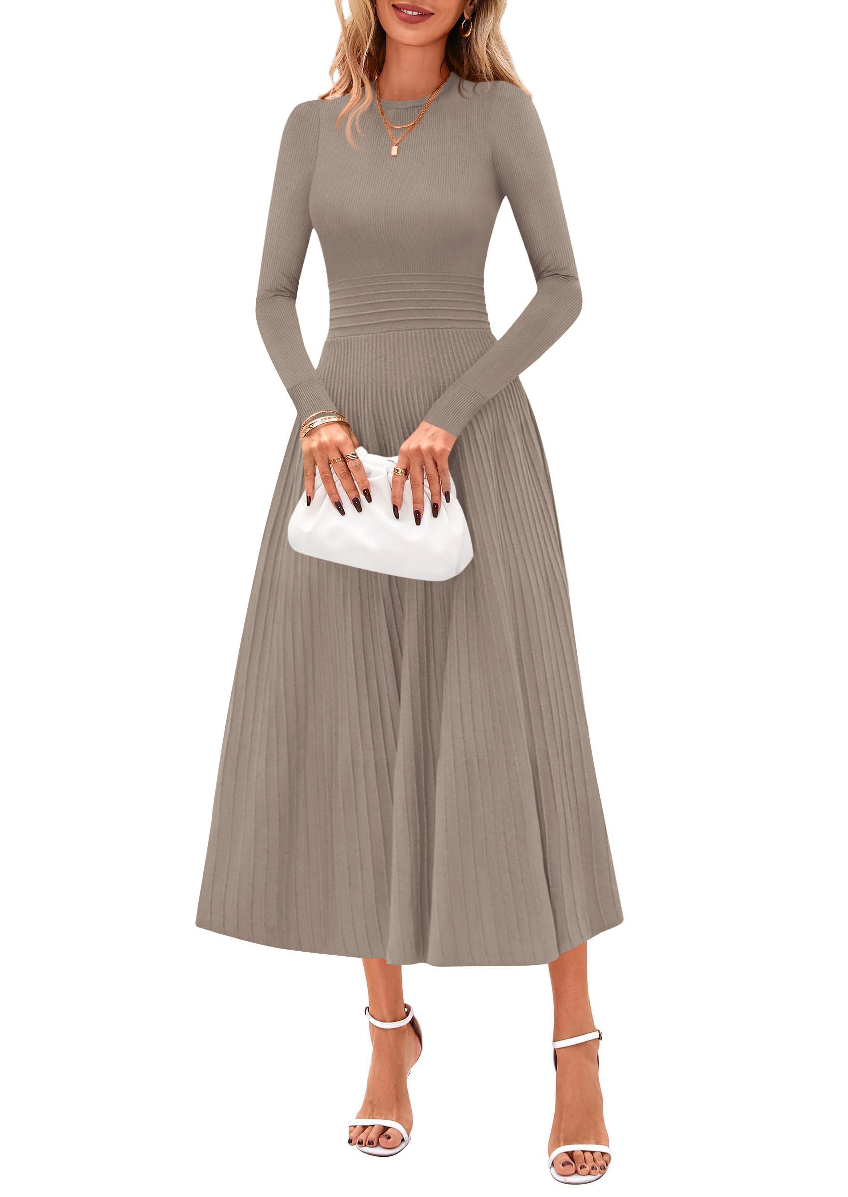 Women's Long Sleeve Knit Maxi Sweater Dress,Grey Khaki,S