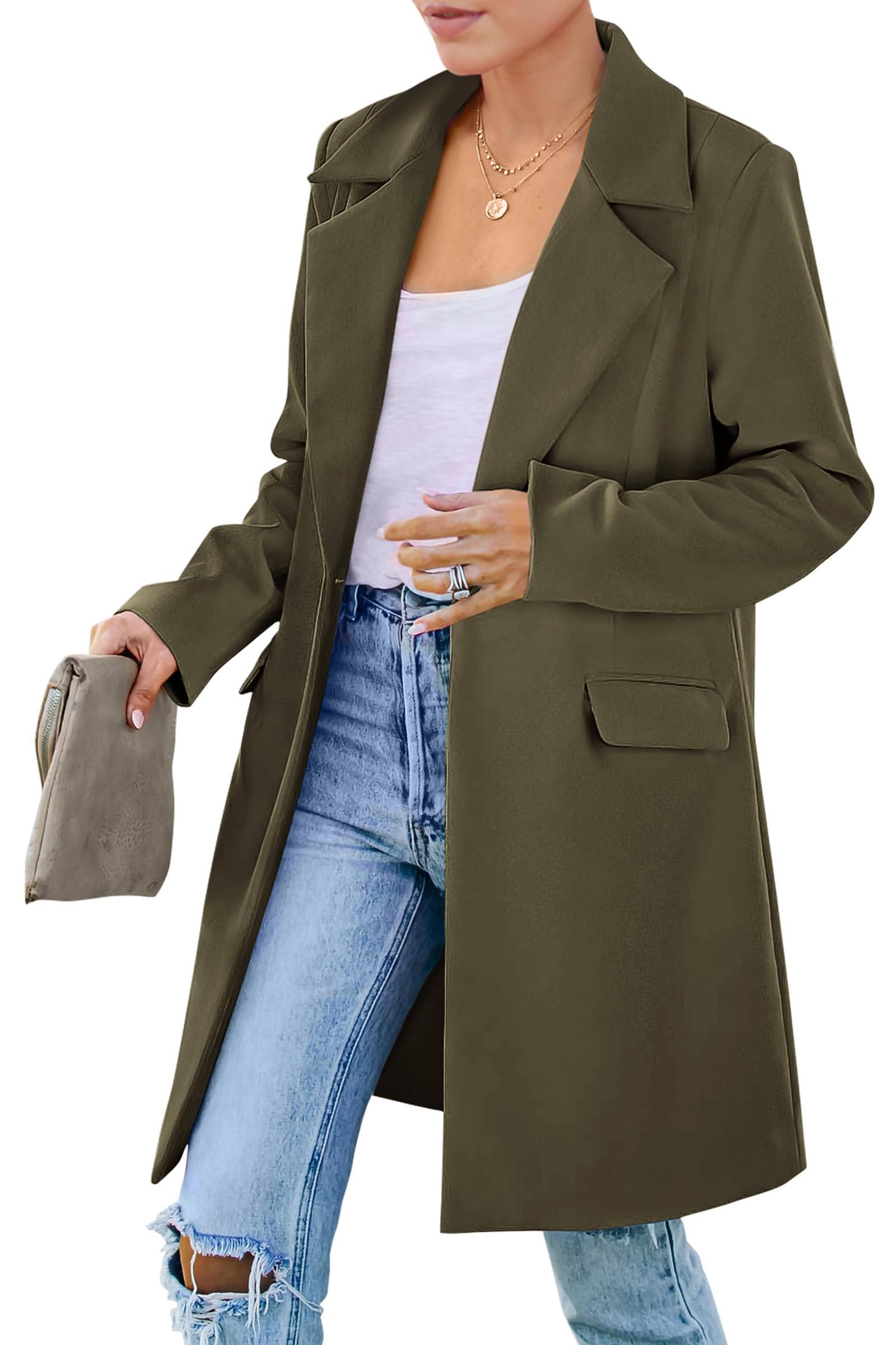 Women's Business Casual Long Blazer Jackets(Army Green,S)