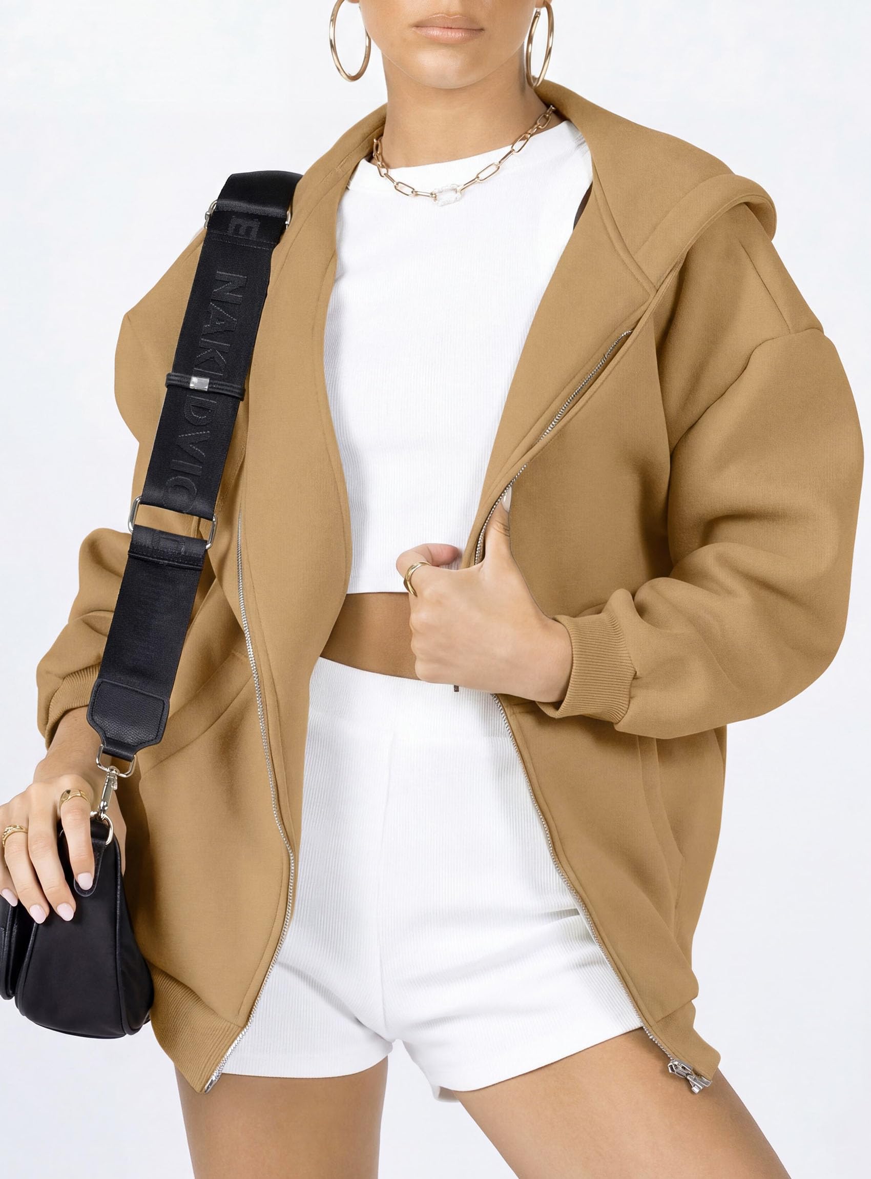 Women's Fall Zip Up Hoodies Sweatshirts Khaki